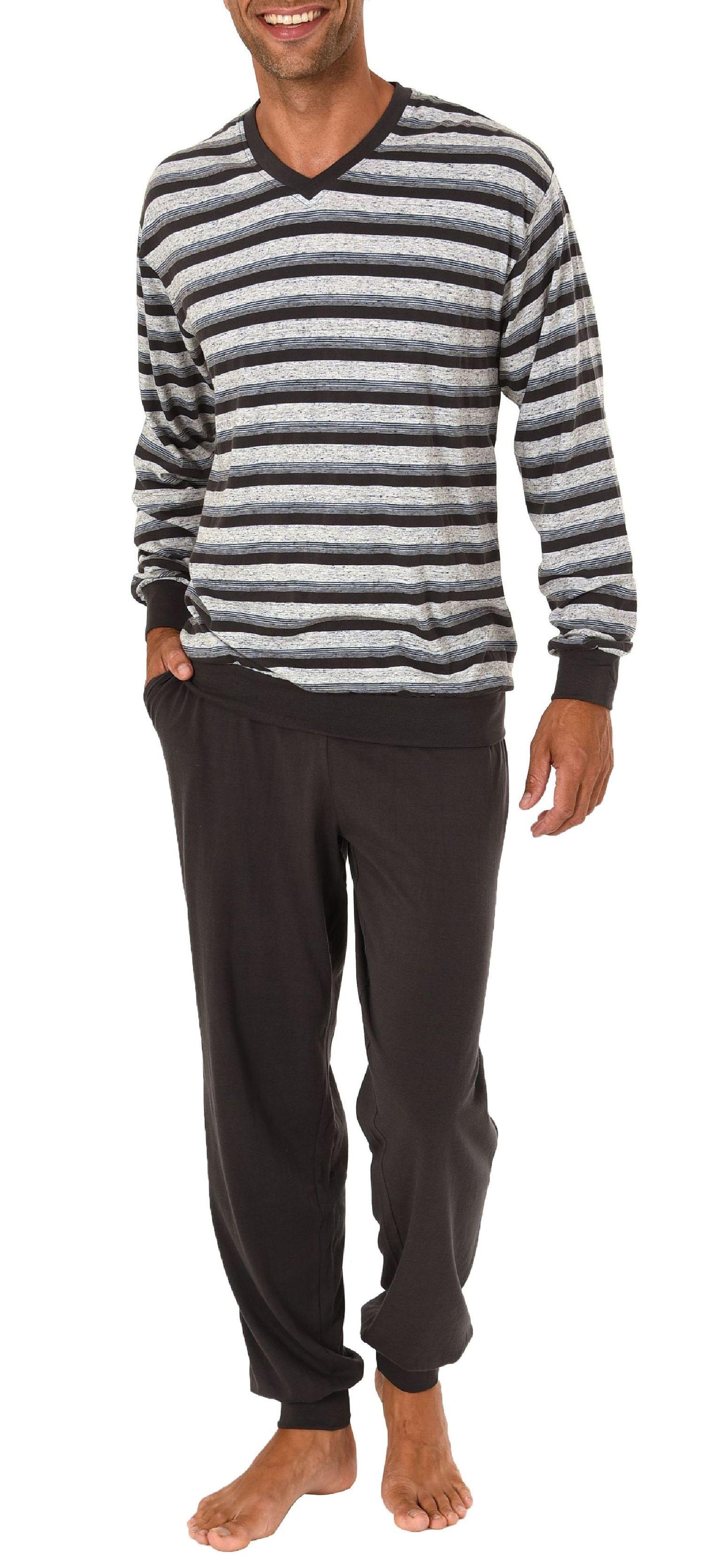 Herren Pyjama Schlafanzug mit Bündchen in Streifenoptik Melangefarben - 191 101 90 730 Herren Pyjama Schlafanzug mit Bündchen in Streifenoptik Melangefarben - 191 101 90 730