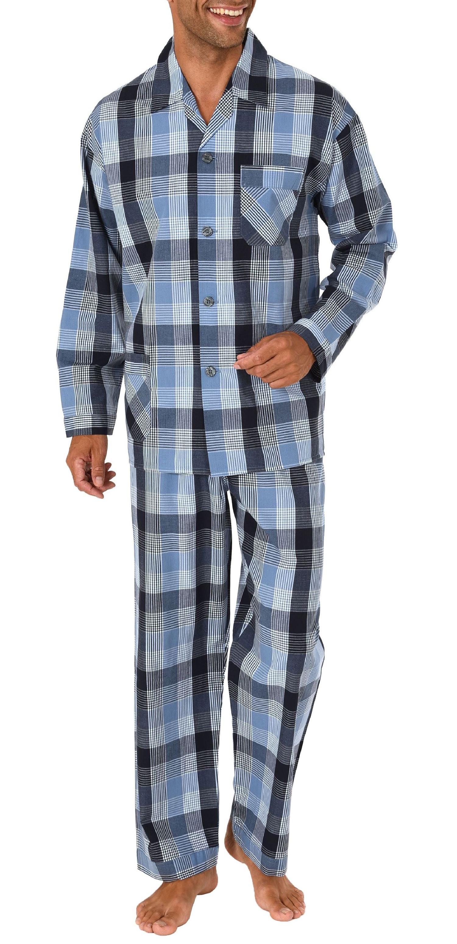 Herren Pyjama durchknöpfbar in edlem Gingham-Muster - 191 101 91 430