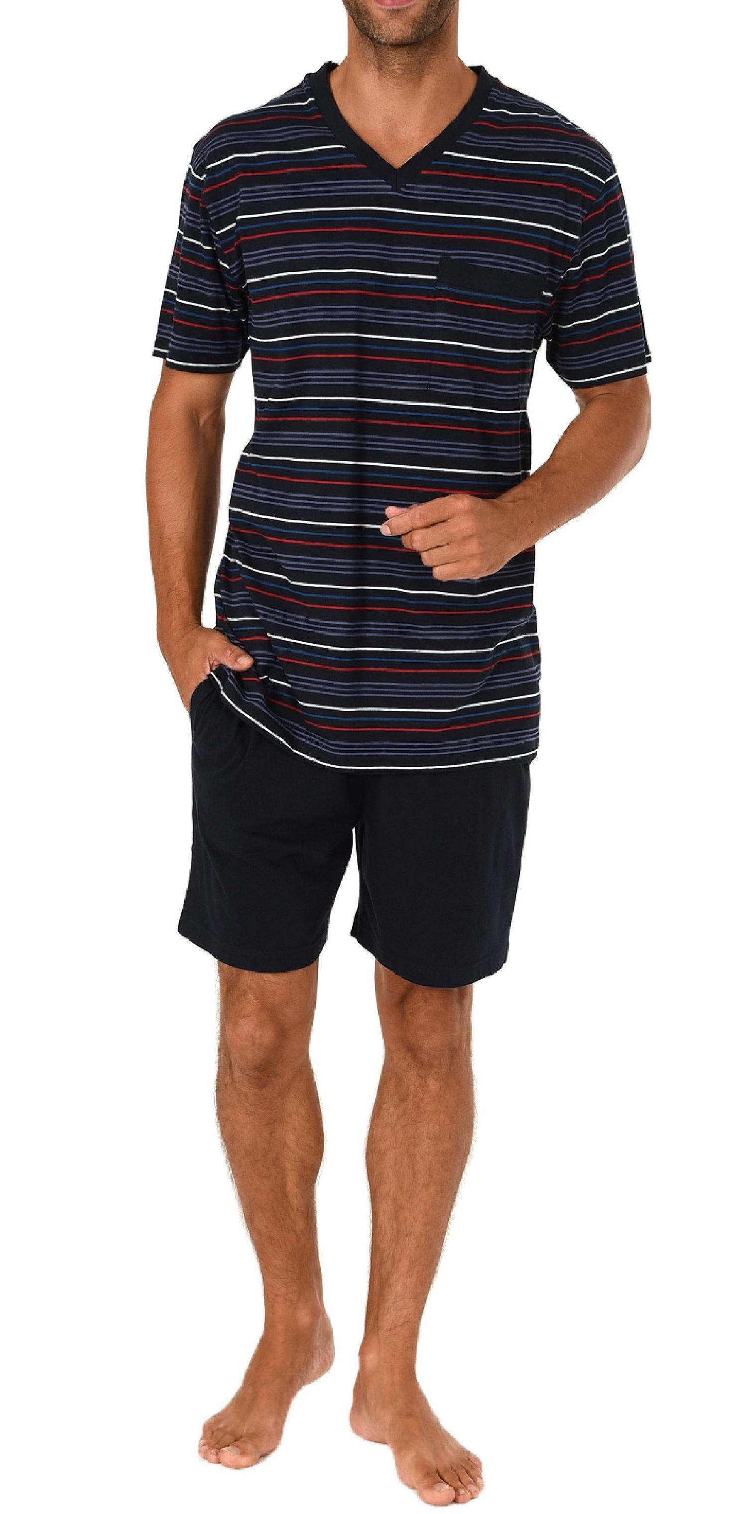Eleganter Herren Shorty Pyjama kurzarm in Ringel Design 191 105 90 514