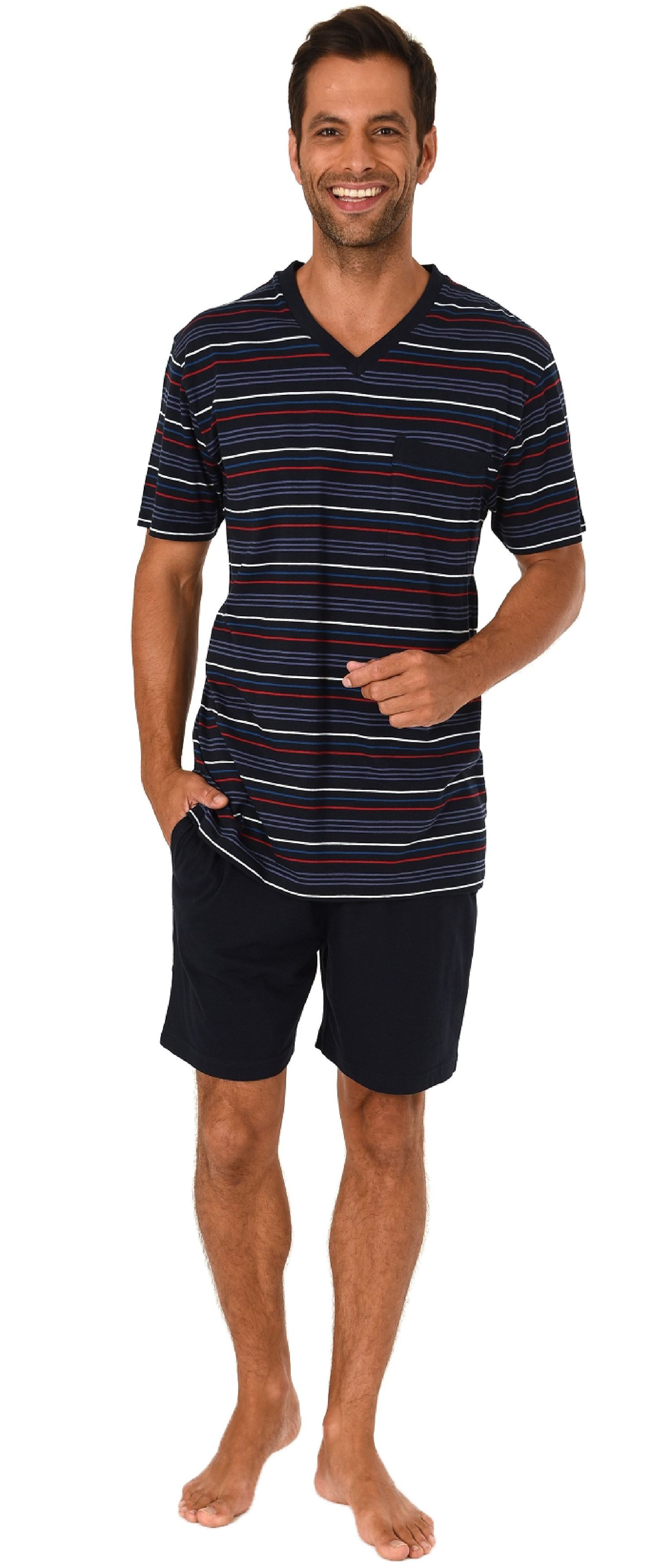 Eleganter Herren Shorty Pyjama kurzarm in Ringel Design 191 105 90 514