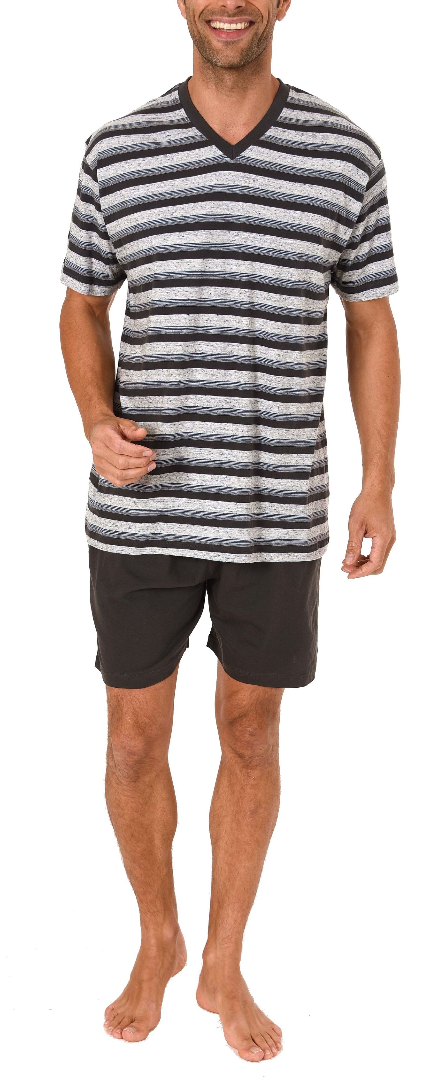 Herren Pyjama Shorty Schlafanzug kurzarm in Streifenoptik Melangefarben - 191 105 90 730 Herren Pyjama Shorty Schlafanzug kurzarm in Streifenoptik Melangefarben - 191 105 90 730