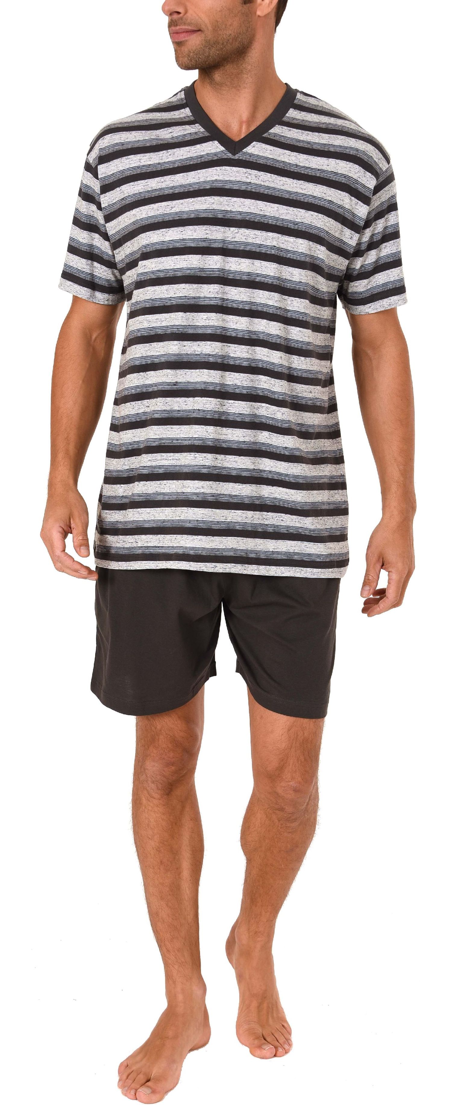 Herren Pyjama Shorty Schlafanzug kurzarm in Streifenoptik Melangefarben - 191 105 90 730 Herren Pyjama Shorty Schlafanzug kurzarm in Streifenoptik Melangefarben - 191 105 90 730