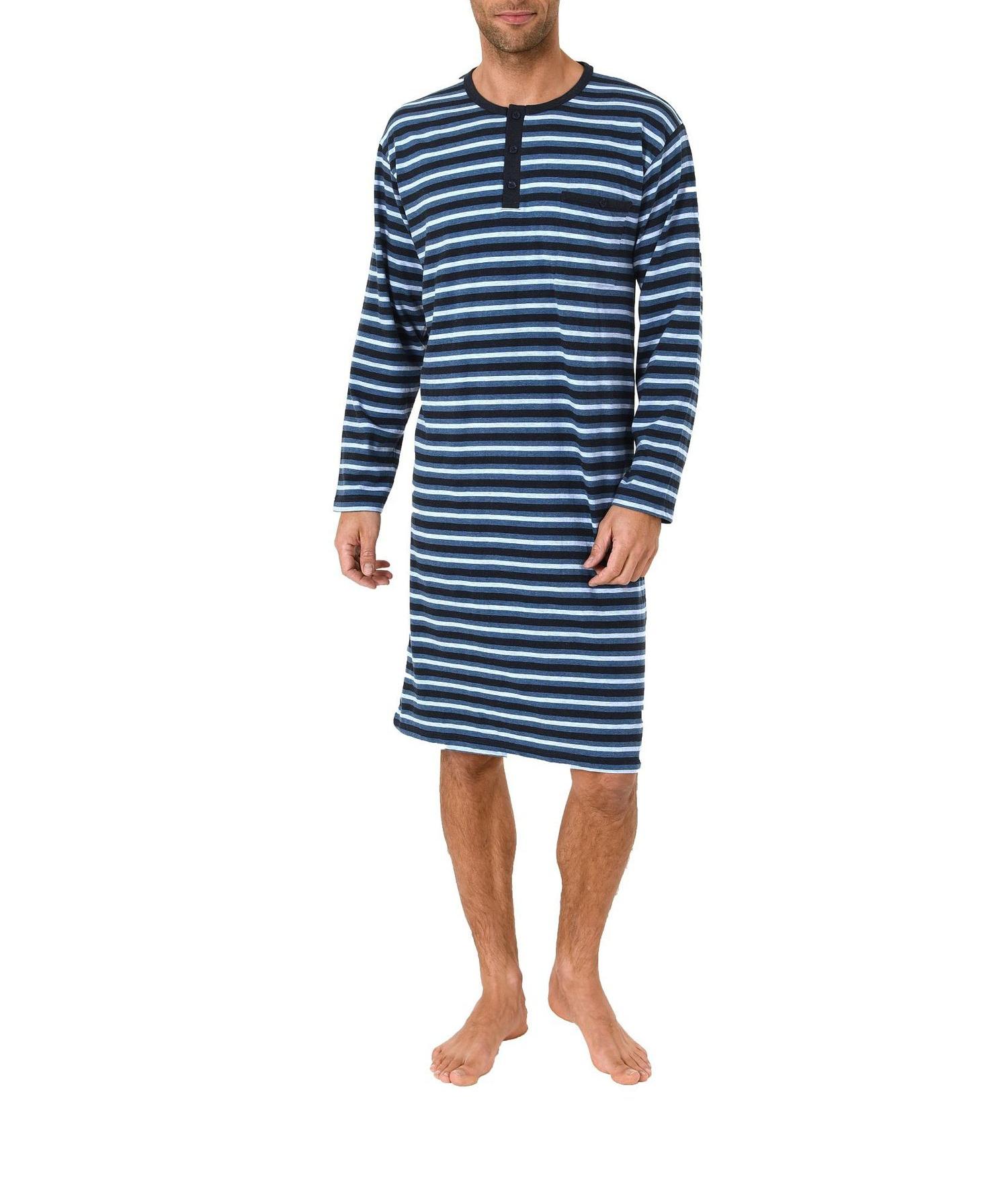 Herren Nachthemd langarm mit Knopfleiste – Streifenoptik – 61680