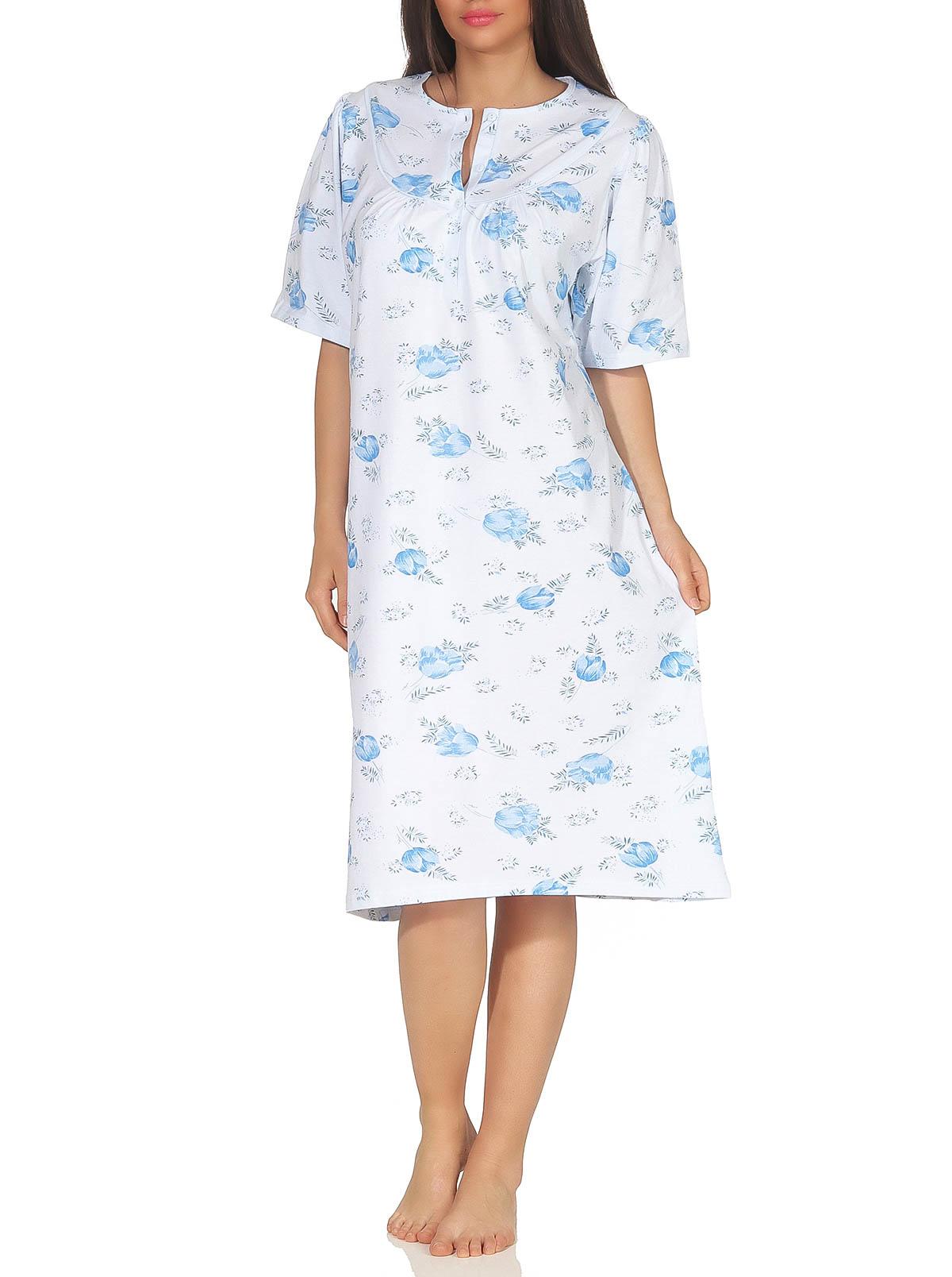 Damen kurzarm Nachthemd fraulich, 105 cm Länge, florales Muster – 63544 Damen kurzarm Nachthemd fraulich, 105 cm Länge, florales Muster – 63544