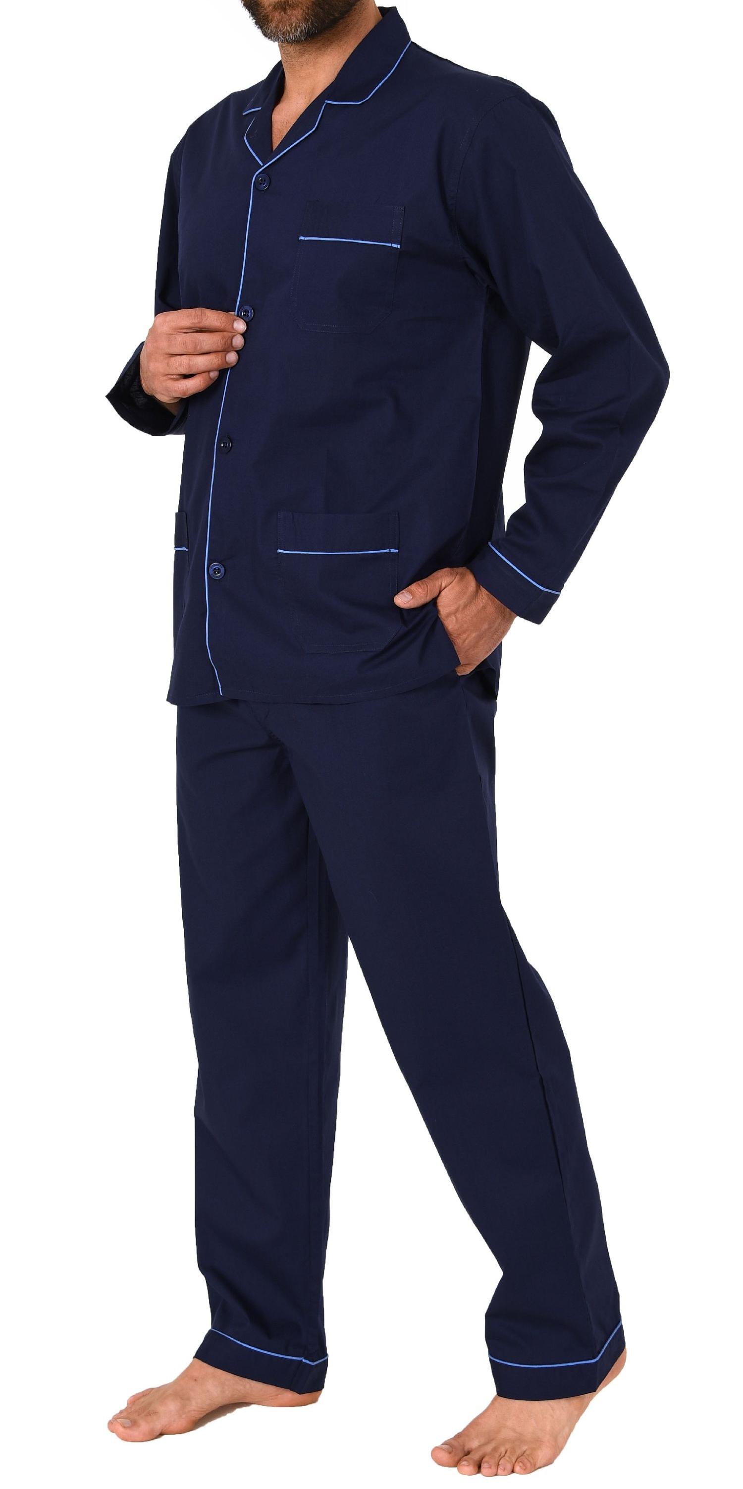 Klassischer Herren Pyjama gewebt mit durchknöpfbarem Oberteil - Popeline - 171 101 91 120