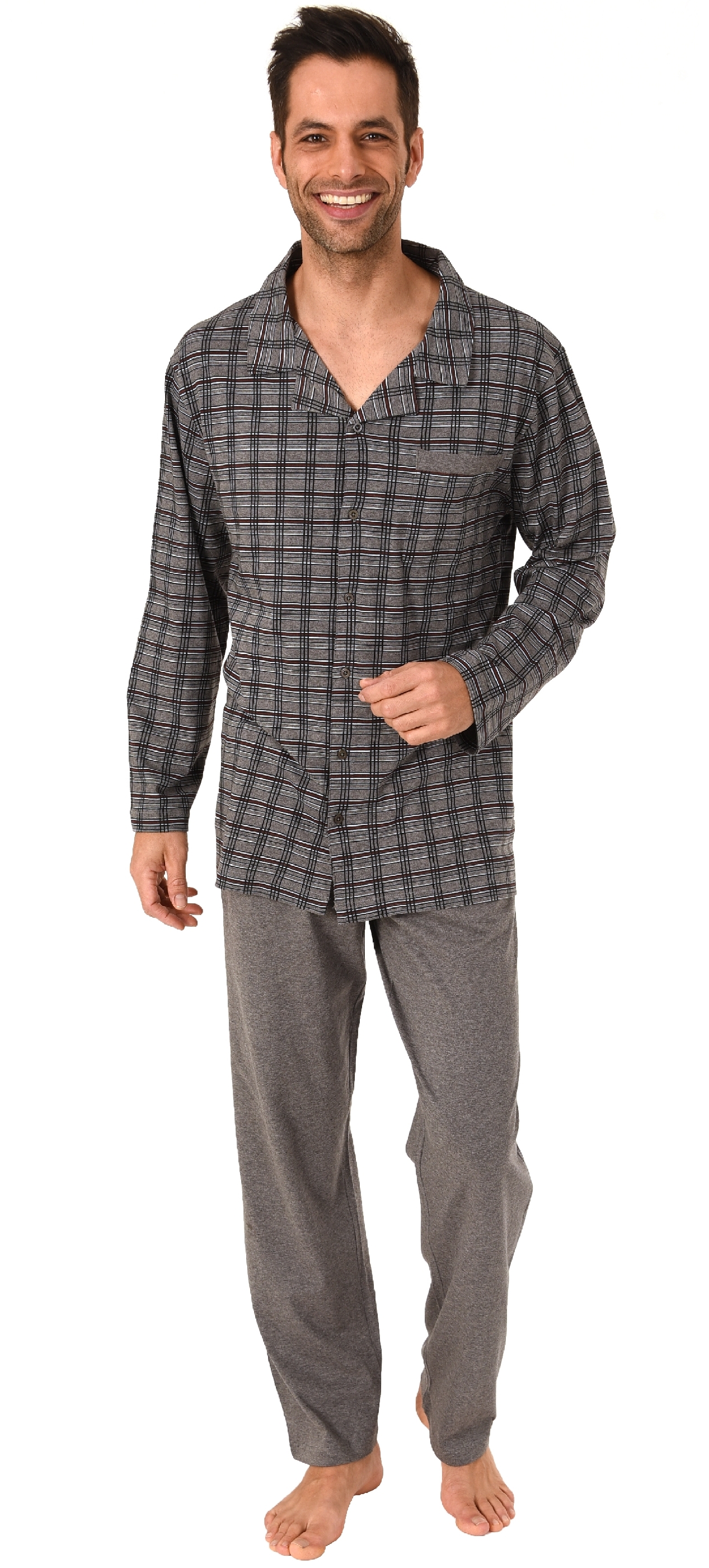 Herren Pyjama langarm zum durchknöpfen - auch in Übergrössen bis Gr. 70 - 291 101 90 483