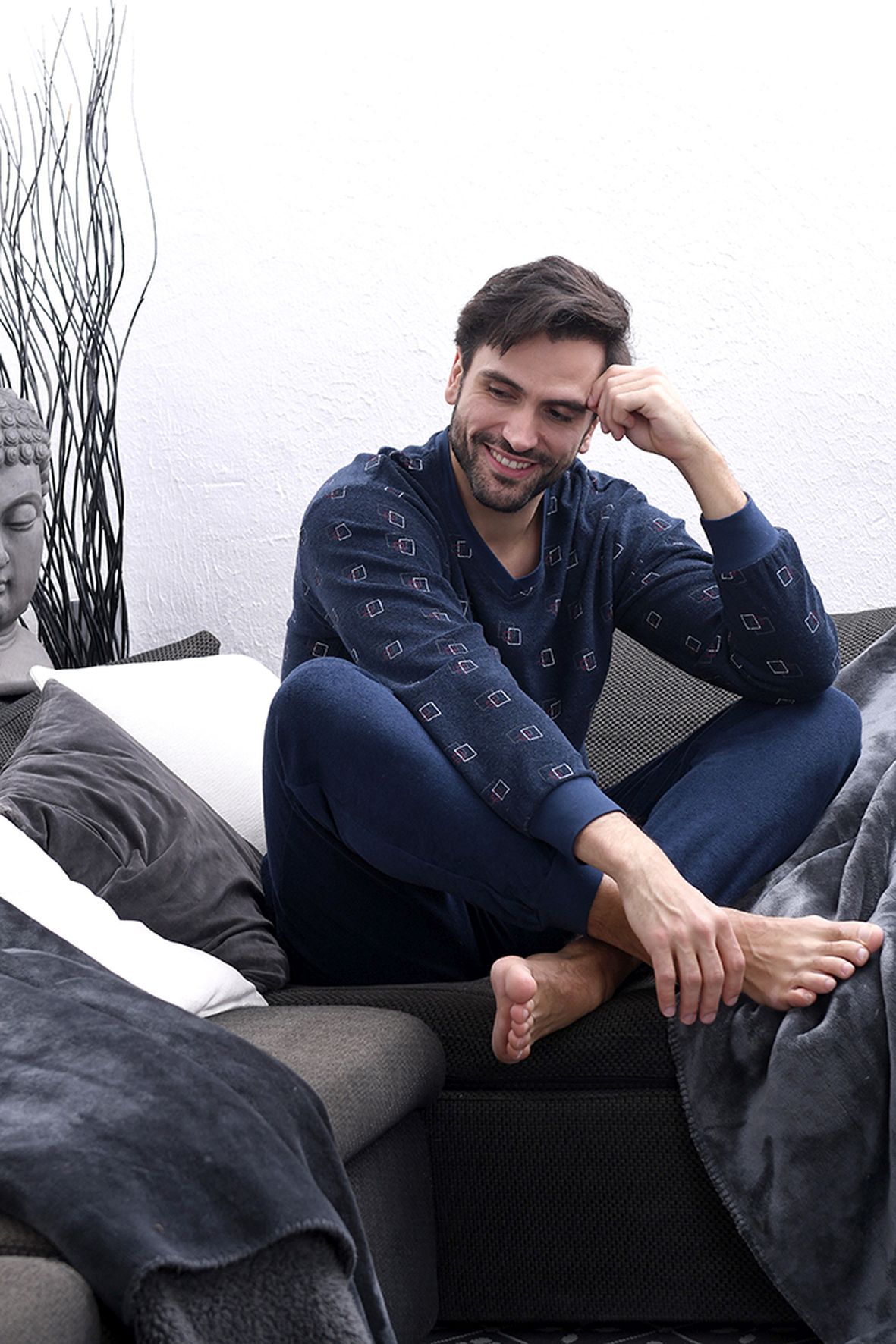 Herren Frottee Pyjama lang mit Bündchen - auch in Übergrössen bis Gr. 70 -  291 101 93 454