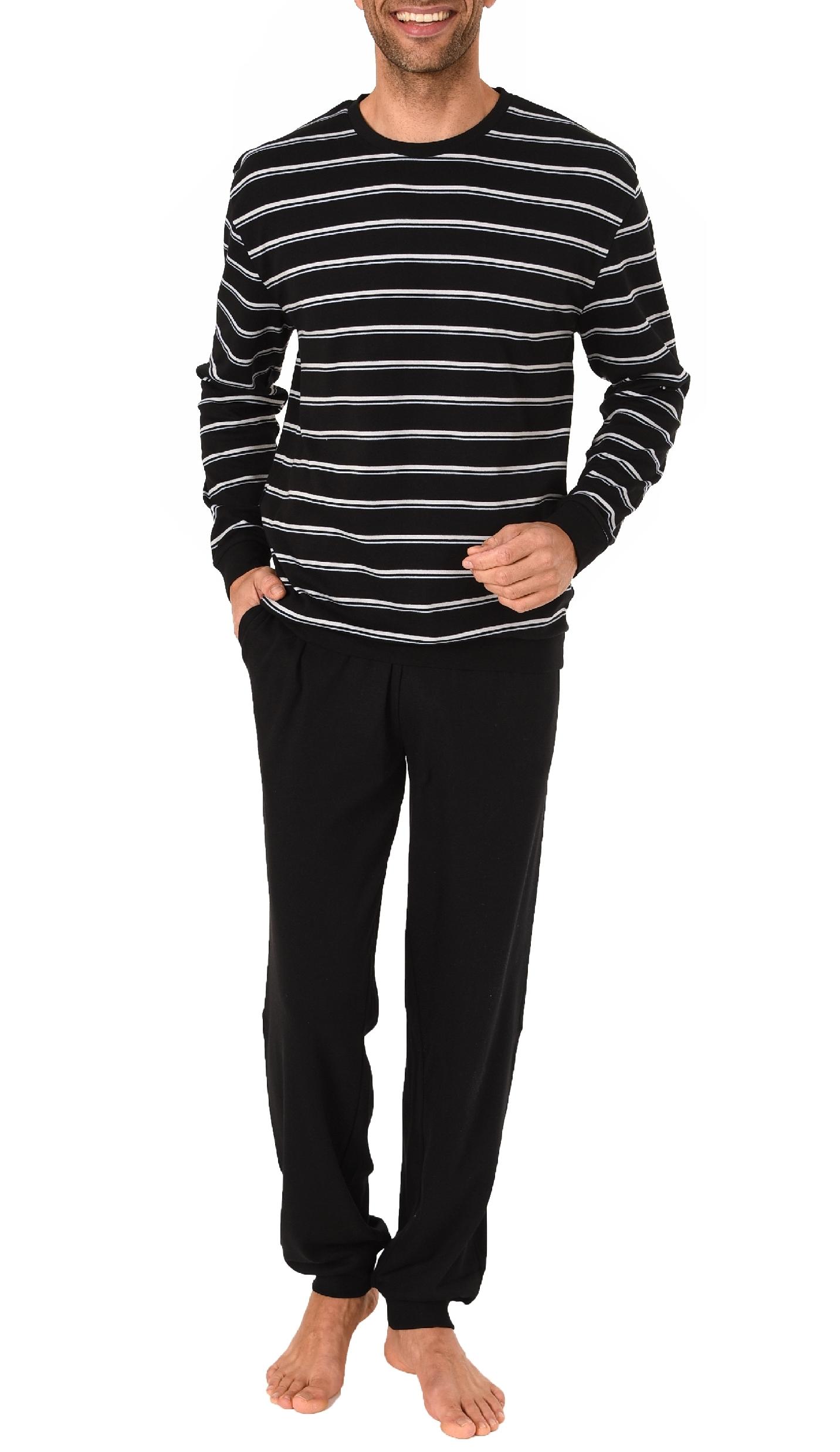 Herren Pyjama mit Bündchen Streifenoptik in warmer Interlock Qualität - 291 101 96 571 Herren Pyjama mit Bündchen Streifenoptik in warmer Interlock Qualität - 291 101 96 571