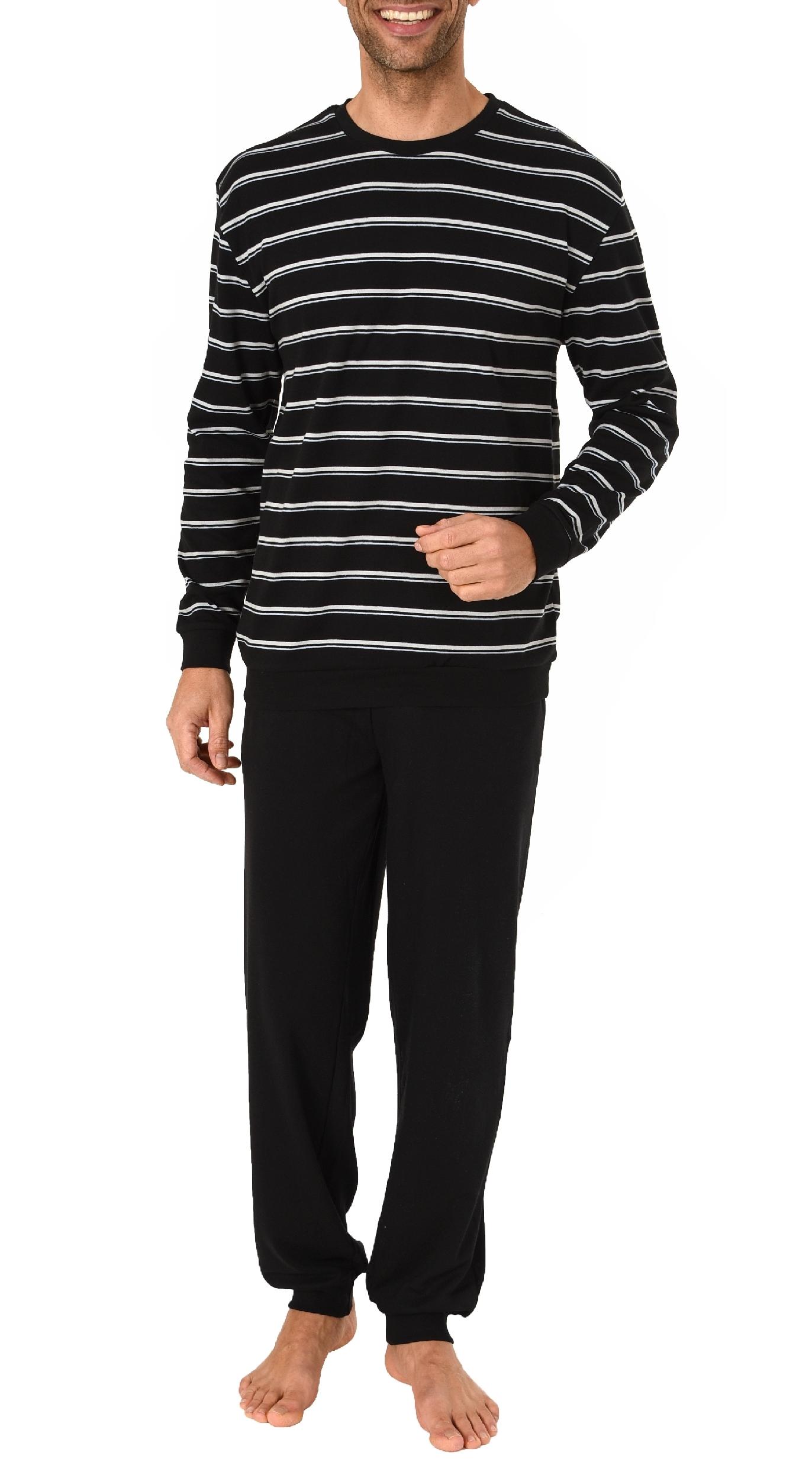 Herren Pyjama mit Bündchen Streifenoptik in warmer Interlock Qualität - 291 101 96 571