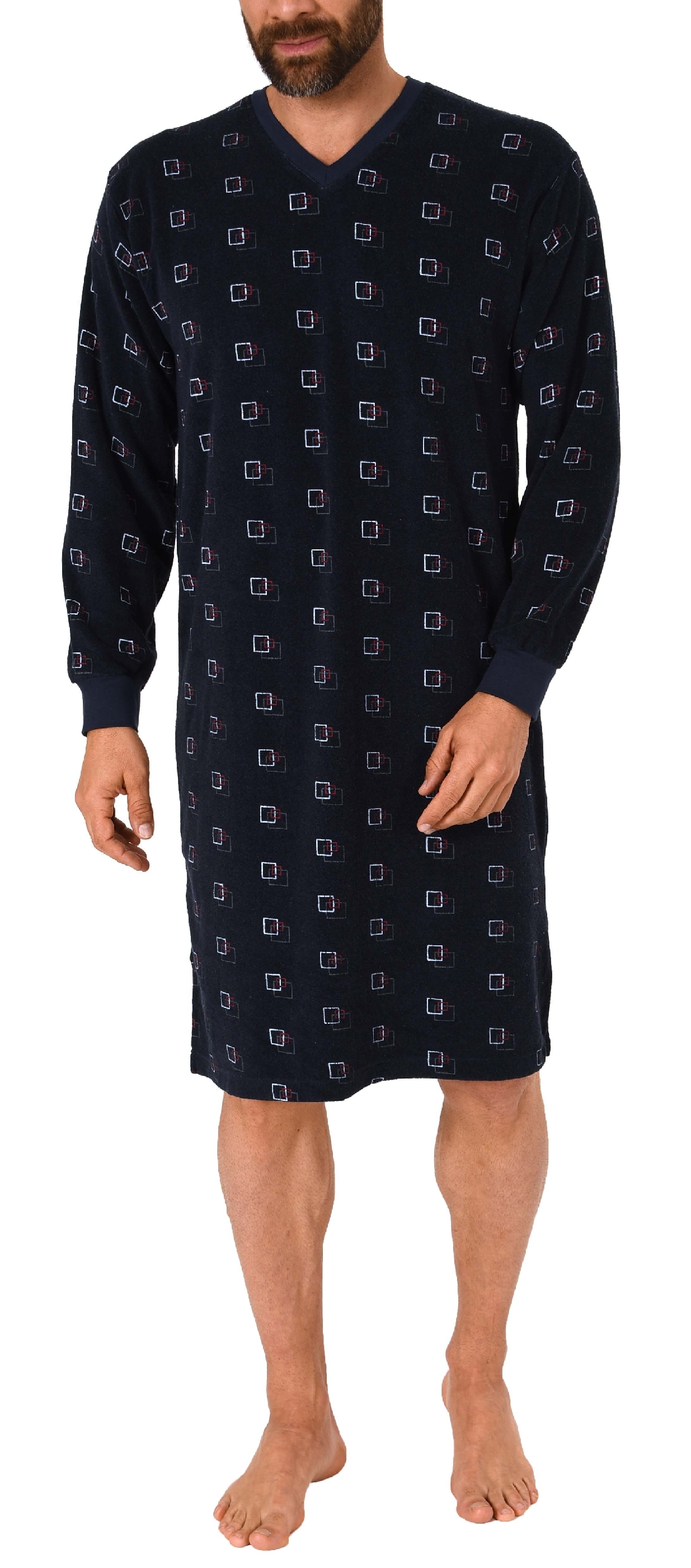 Herren Frottee Nachthemd langarm mit Bündchen - auch in Übergrössen - 291 110 93 454