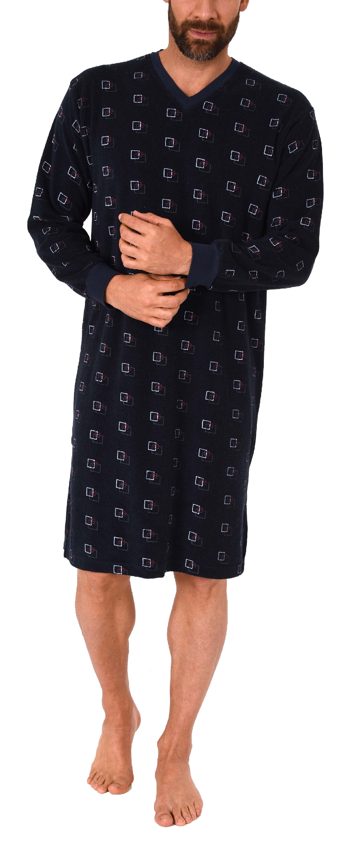 Herren Frottee Nachthemd langarm mit Bündchen - auch in Übergrössen - 291 110 93 454