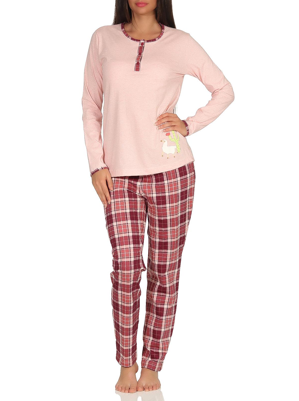 Damen Pyjama Schlafanzug langarm Mix & Match Optik - Karo Hose aus Jersey - 291 90 153 Damen Pyjama Schlafanzug langarm Mix & Match Optik - Karo Hose aus Jersey - 291 90 153