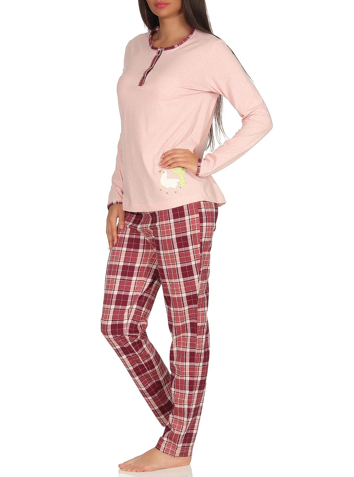 Damen Pyjama Schlafanzug langarm Mix & Match Optik - Karo Hose aus Jersey - 291 90 153
