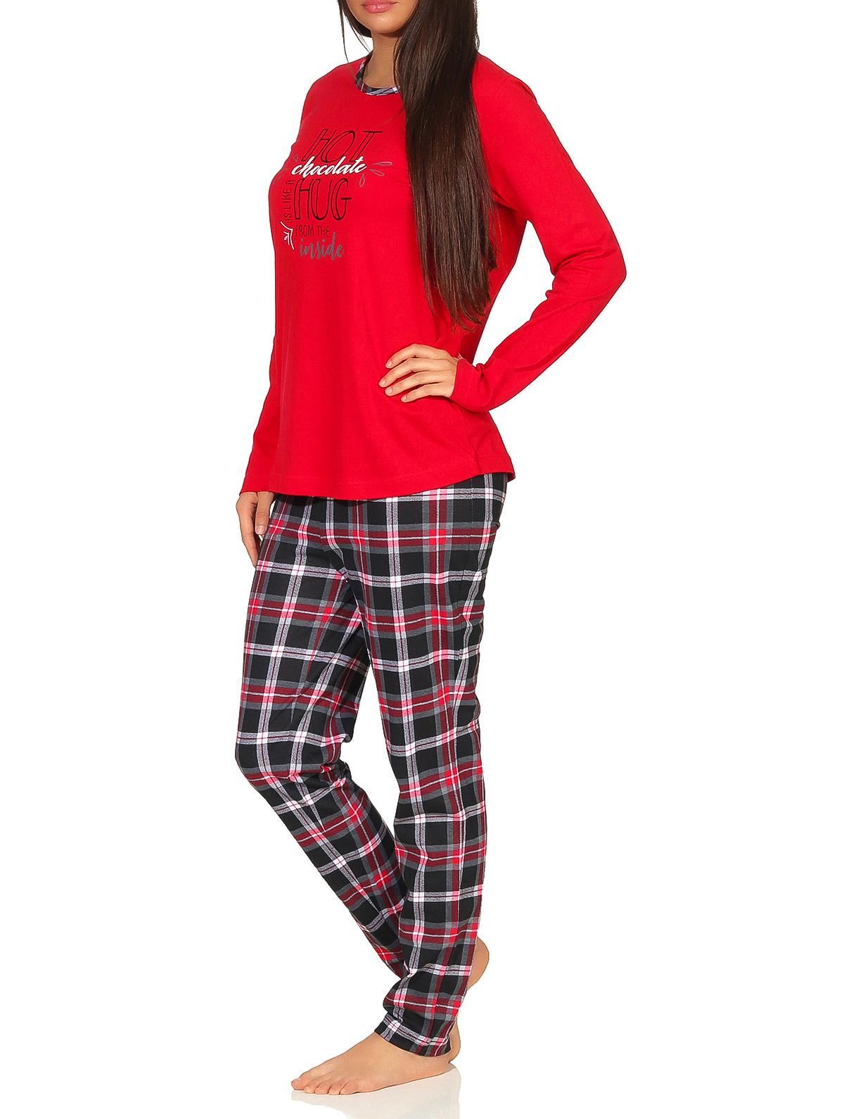 Damen Pyjama lang mit Karohose und Frontprint - auch in Übergrössen bis Gr. 60/62 - 291 201 90 820 Damen Pyjama lang mit Karohose und Frontprint - auch in Übergrössen bis Gr. 60/62