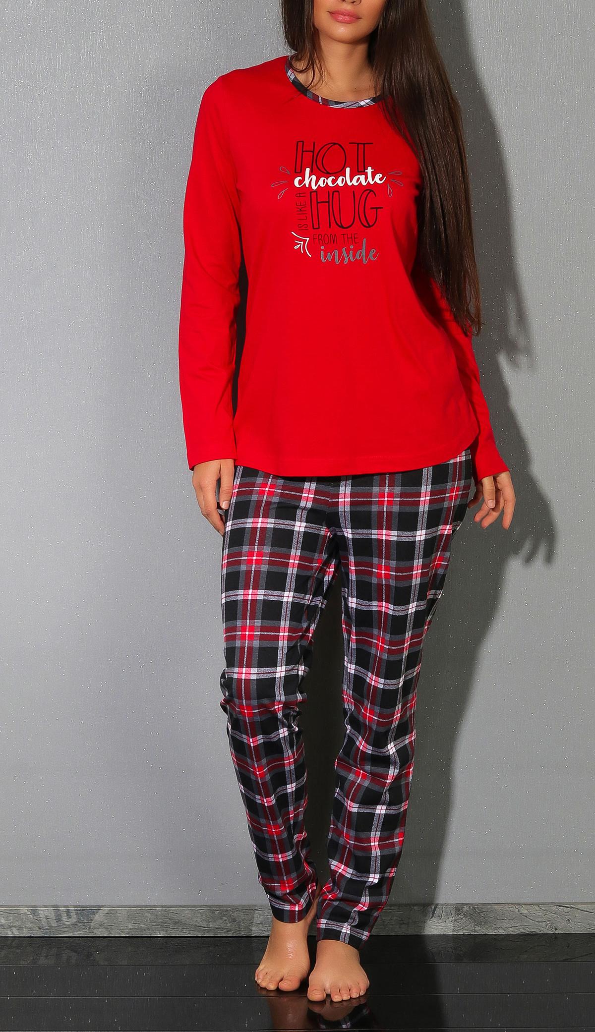 Damen Pyjama lang mit Karohose und Frontprint - auch in Übergrössen bis Gr. 60/62 - 291 201 90 820 Damen Pyjama lang mit Karohose und Frontprint - auch in Übergrössen bis Gr. 60/62