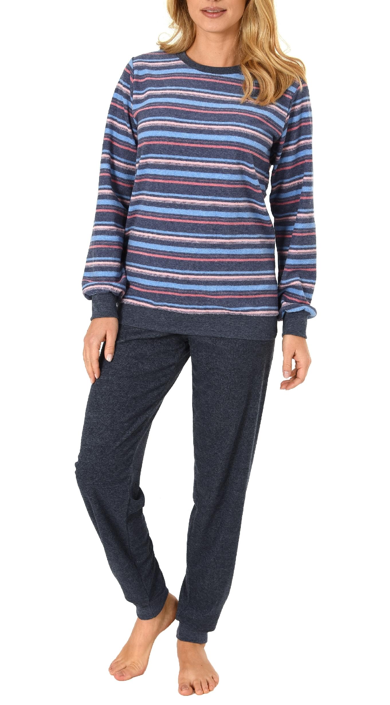 Damen Frottee Pyjama mit Bündchen in tollem Streifendesign - auch in Übergrössen - 291 235