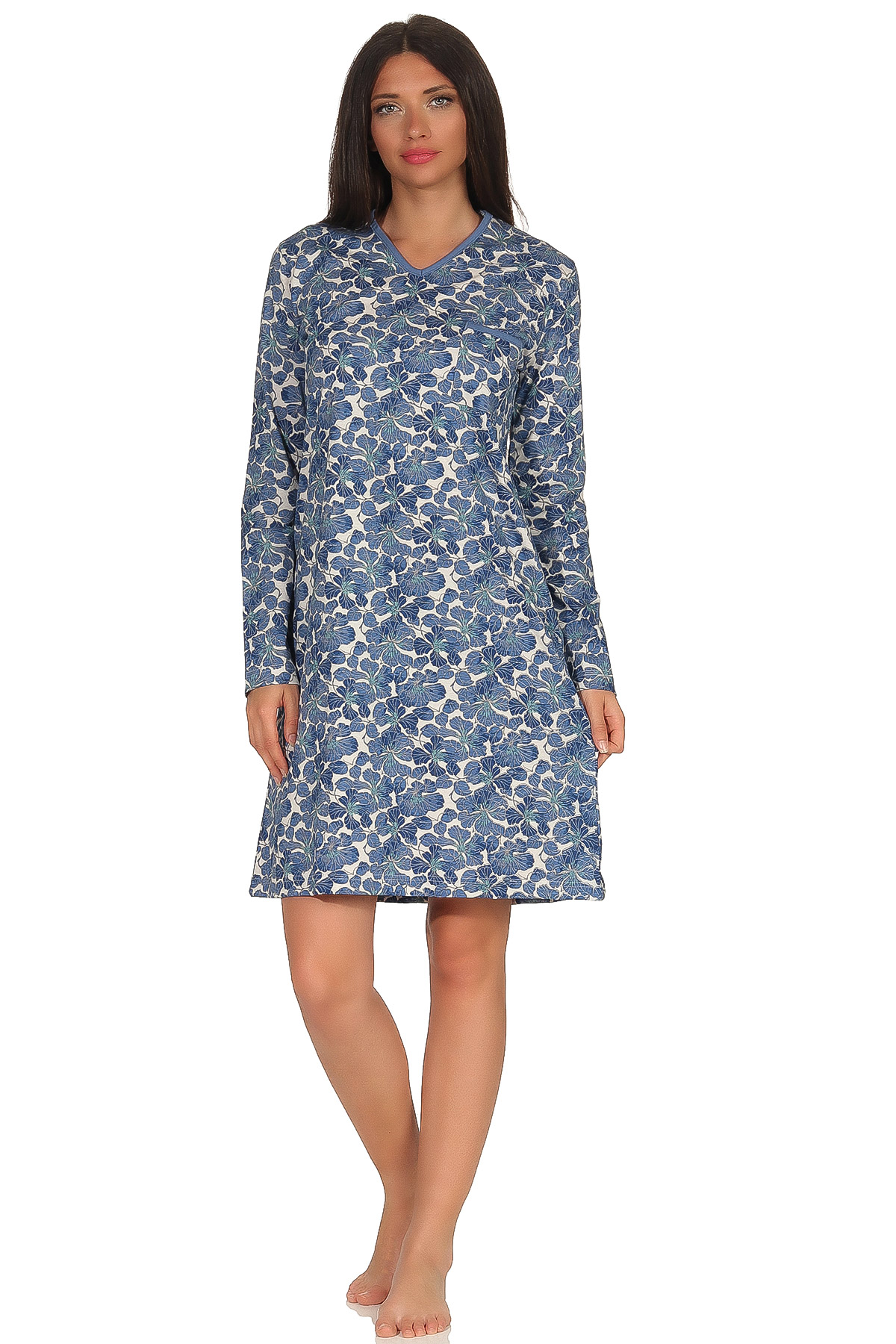 Damen Nachthemd langarm Bigshirt mit floralen Print Sleepshirt - 291 213 90 350