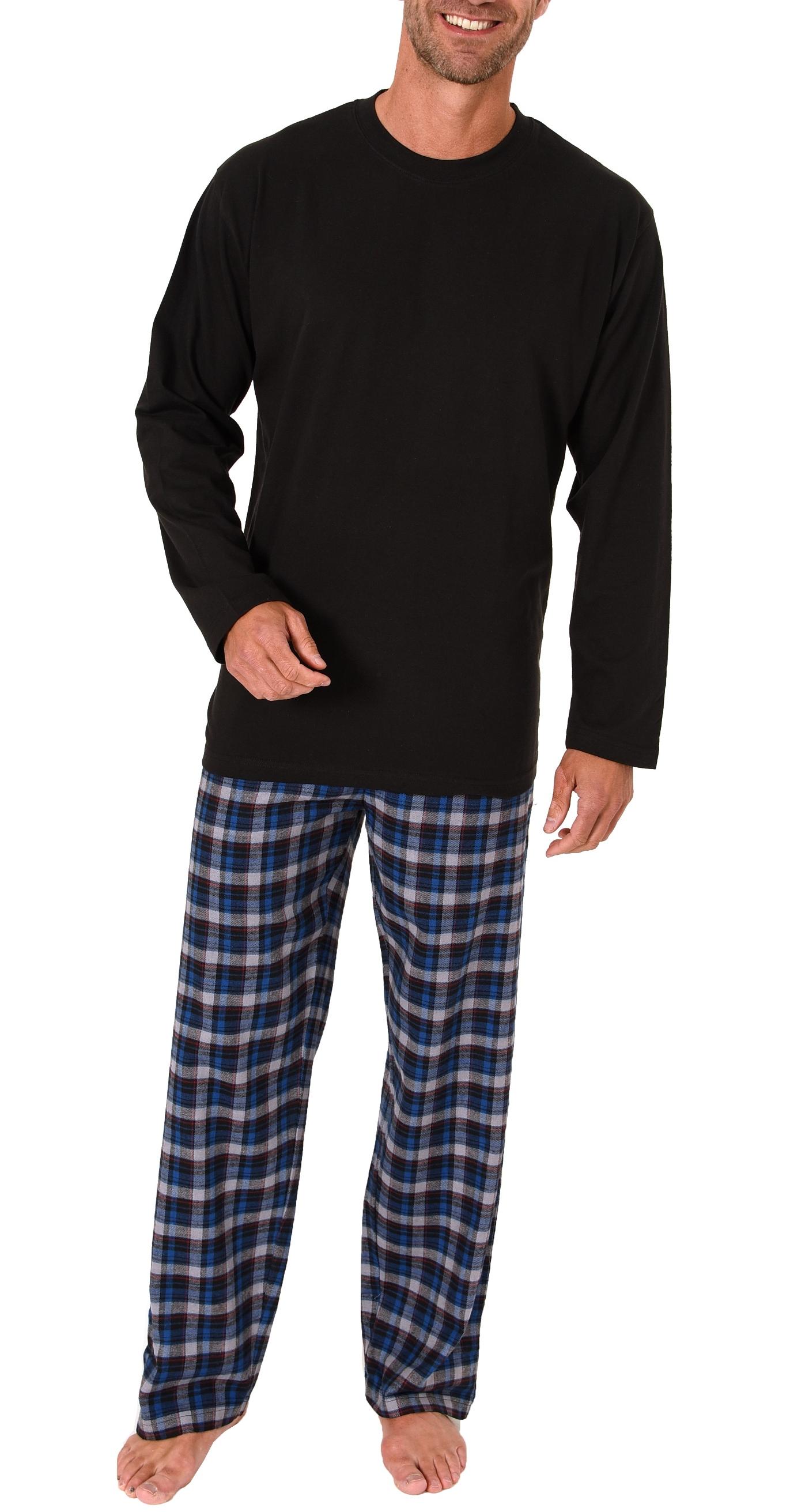 Herren Schlafanzug Pyjama langarm mit Flanell Hose, Oberteil unifarben - 202 101 10 600