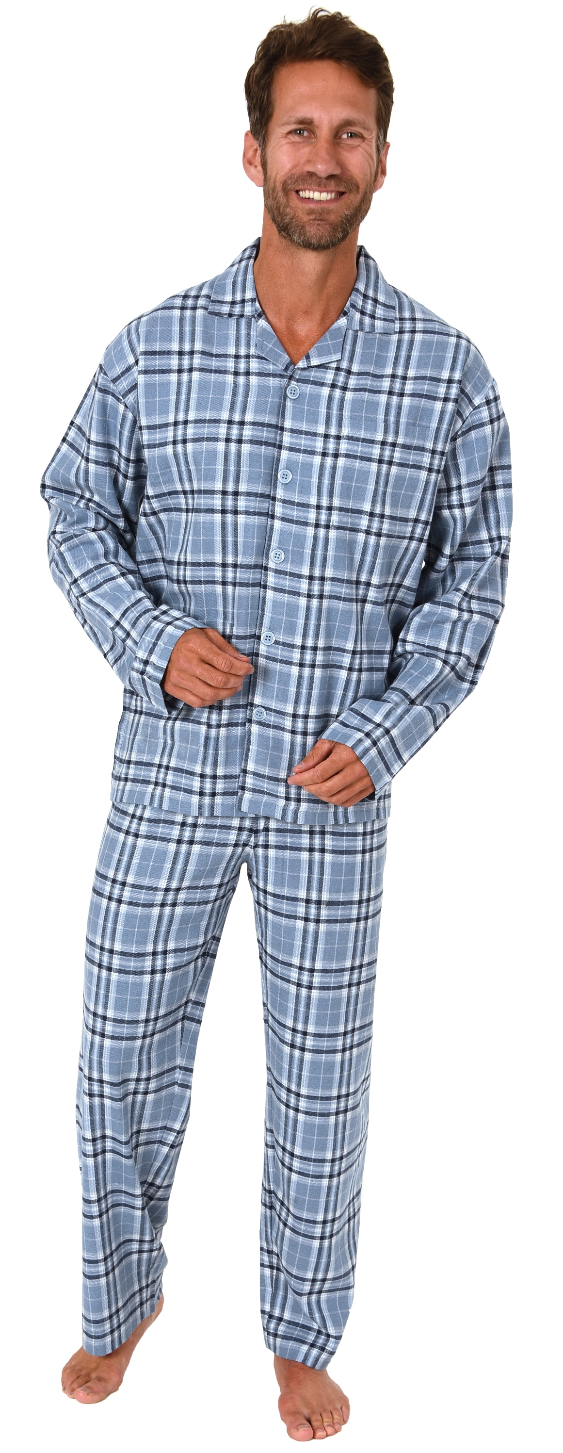 Herren Flanell Pyjama Schlafanzug langarm zum durchknöpfen -  202 101 15 602