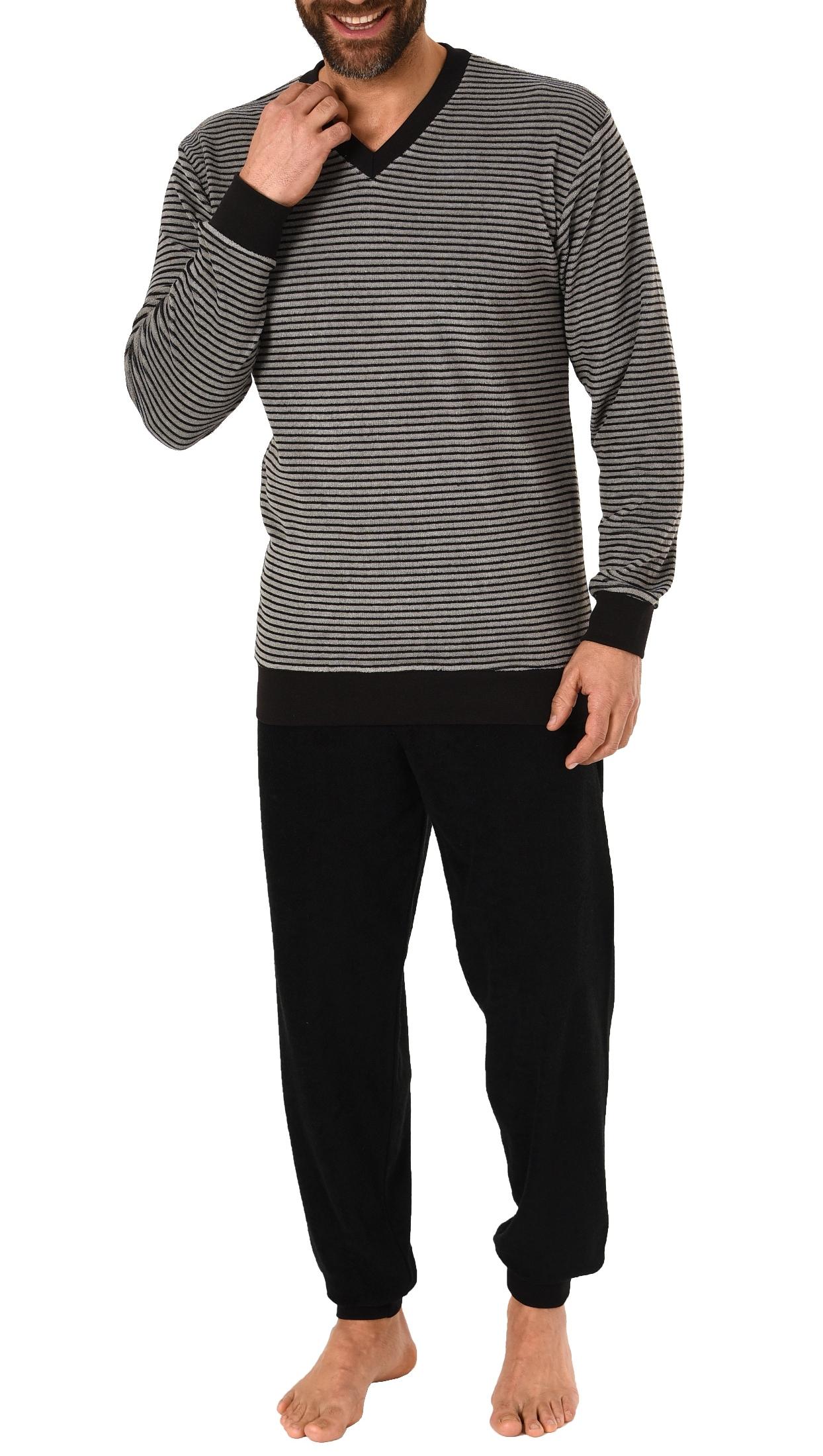 Lässiger Herren Frottee Pyjama langarm mit Bündchen in Ringel - Optik - 291 101 13 784 Lässiger Herren Frottee Pyjama langarm mit Bündchen in Ringel - Optik - 291 101 13 784