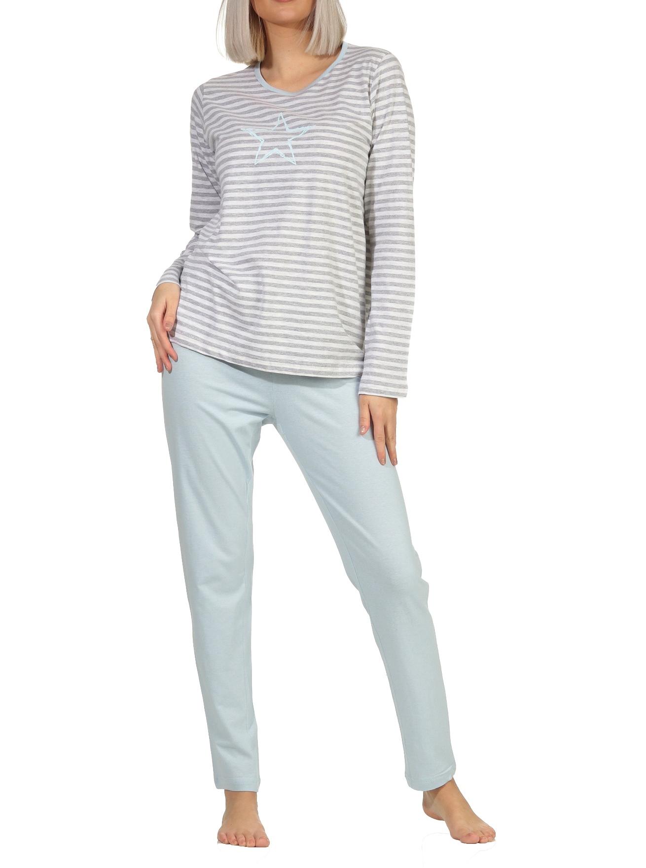 Eleganter Damen Pyjama langarm Schlafanzug - Streifenoptik und Stern Motiv - 102 10 801