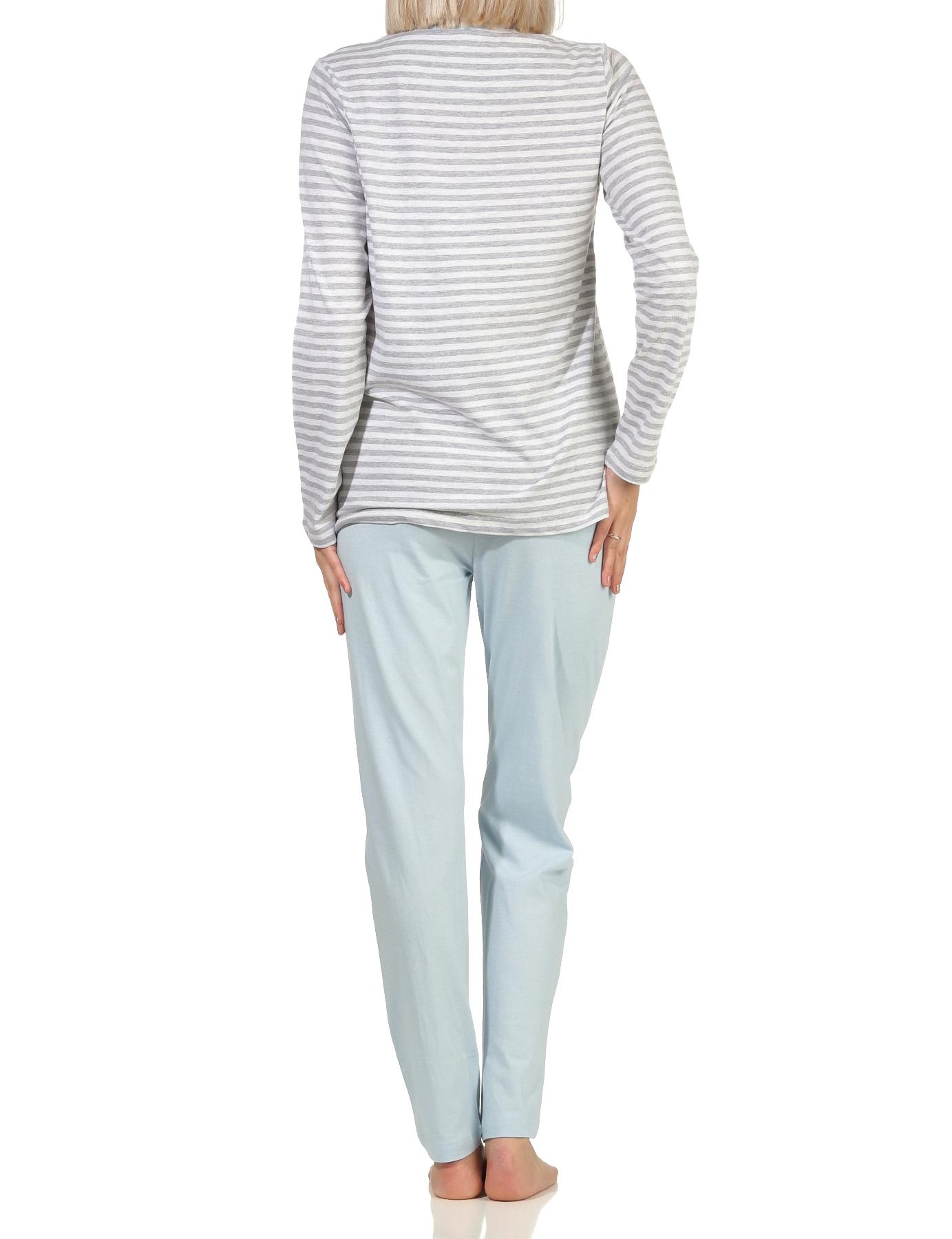 Eleganter Damen Pyjama langarm Schlafanzug - Streifenoptik und Stern Motiv - 102 10 801