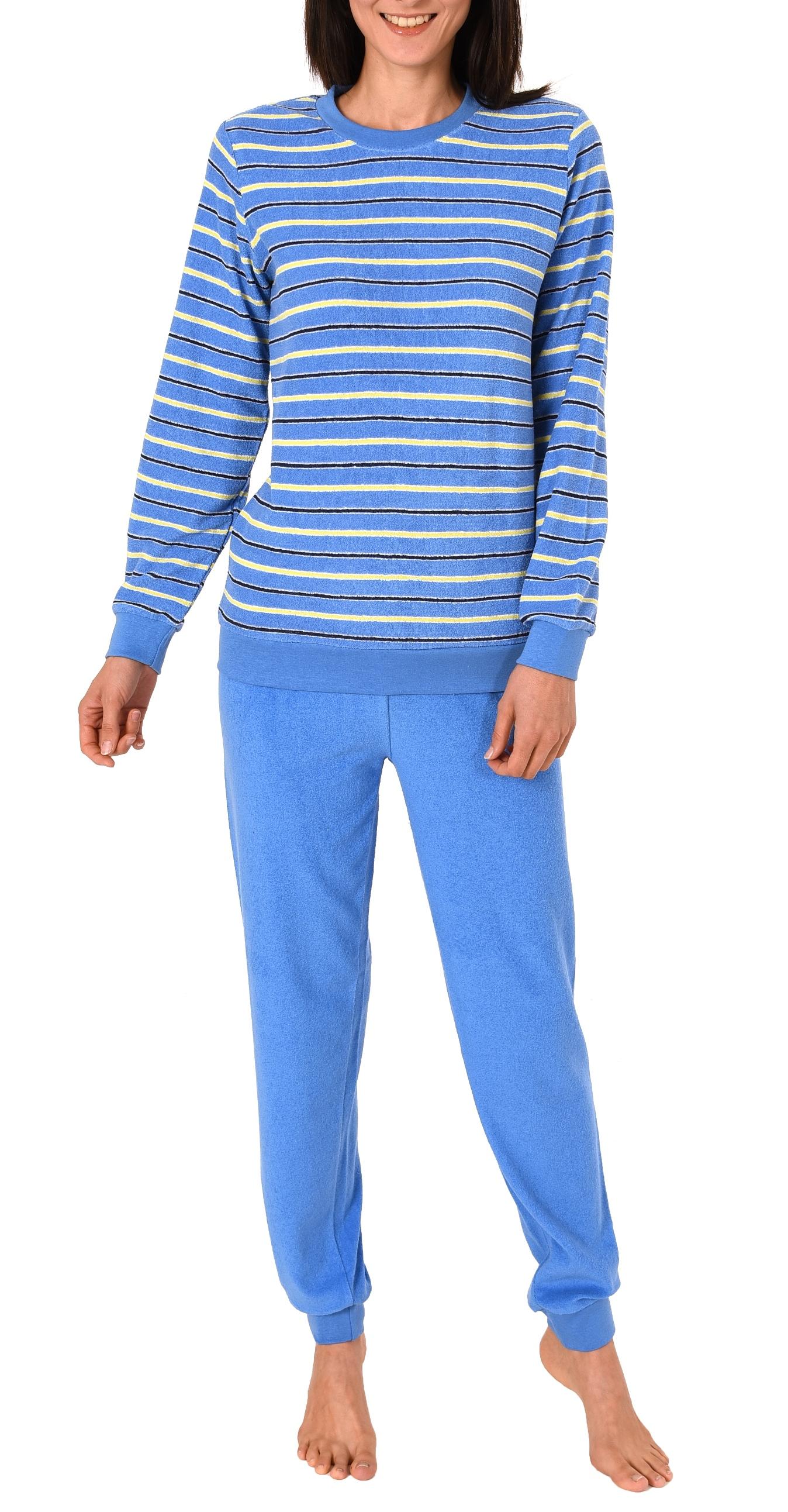 Kuscheliger Frottee Pyjama für Damen mit Bündchen und geringelten Oberteil - 291 13 772 Kuscheliger Frottee Pyjama für Damen mit Bündchen und geringelten Oberteil - 291 13 772
