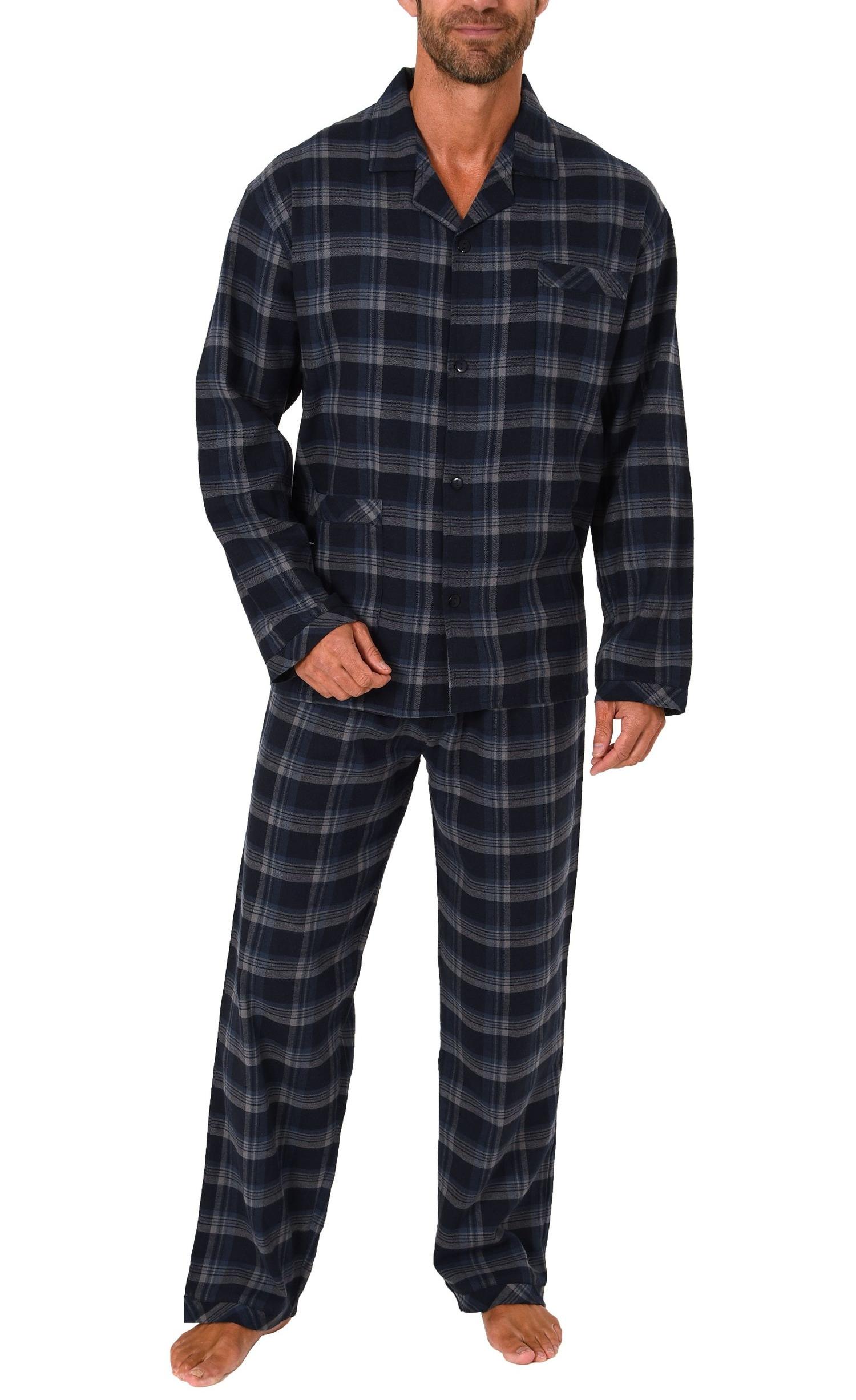 Herren Flanell Pyjama Schlafanzug langarm zum durchknöpfen - 291 101 15 536