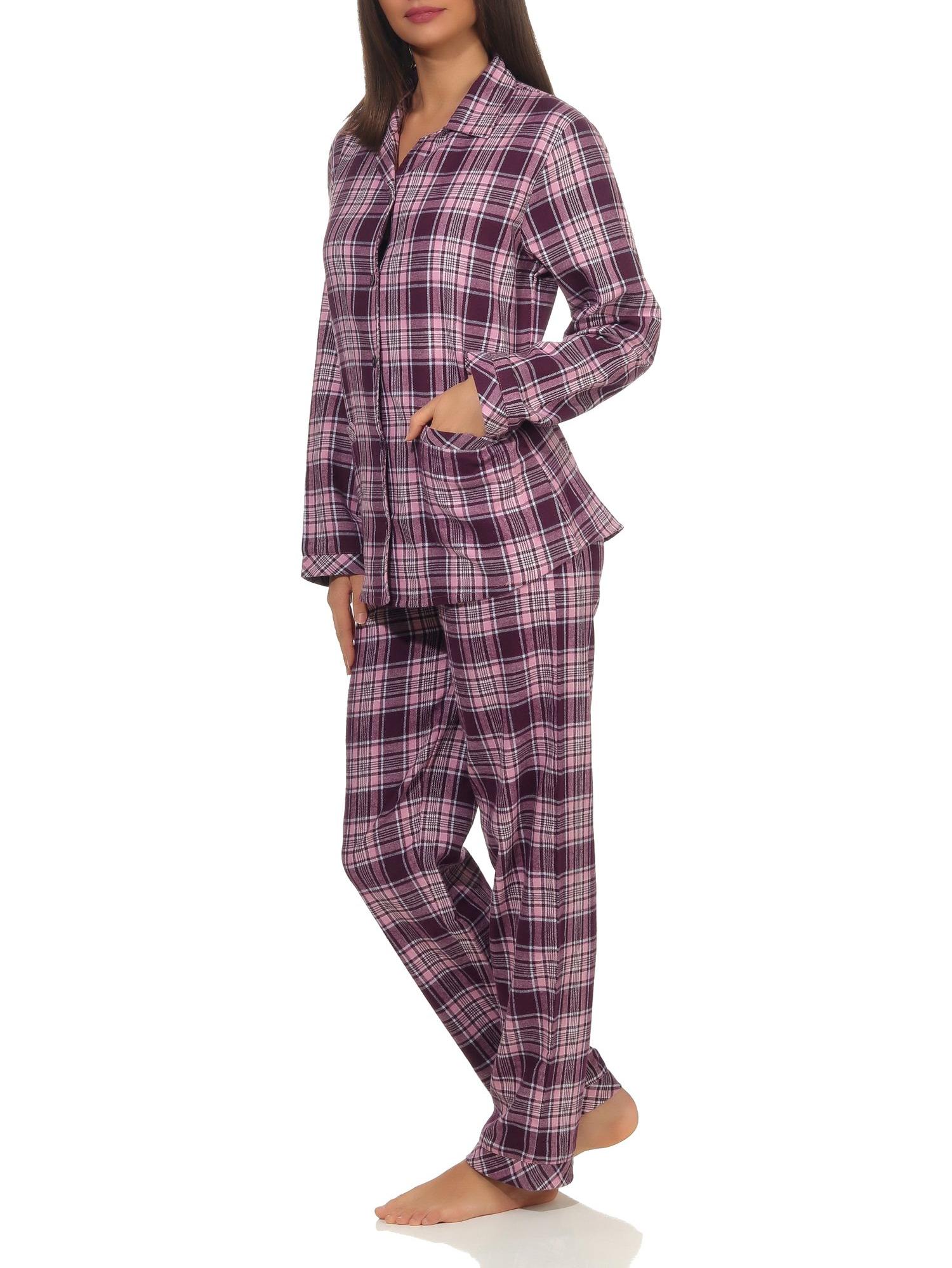 Damen Flanell Pyjama Schlafanzug langarm mit Knopfleiste und Reverskragen - 291 201 15 557 Damen Flanell Pyjama Schlafanzug langarm mit Knopfleiste und Reverskragen - 291 201 15 557