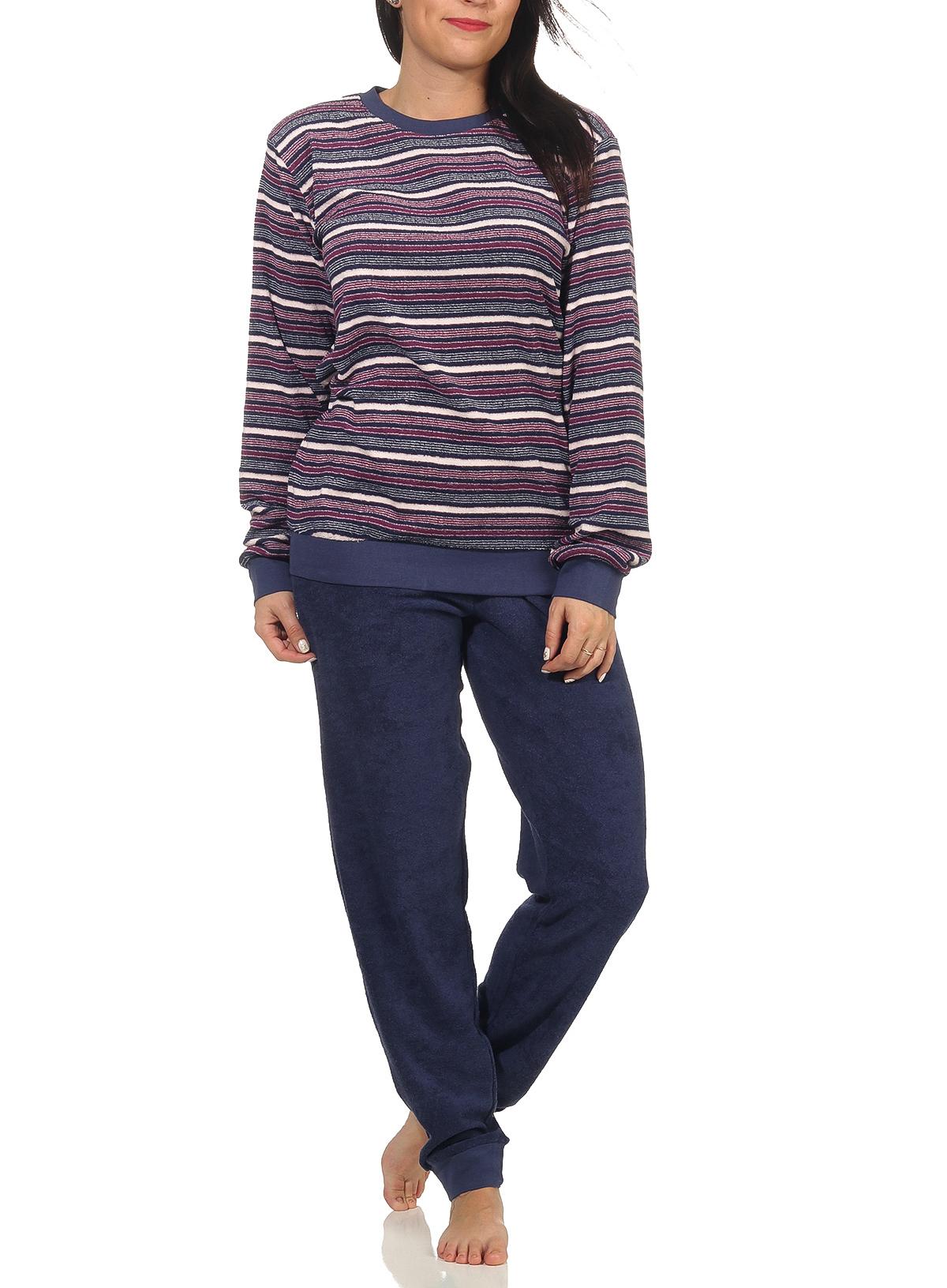 Edler Damen Frottee Pyjama langarm Schlafanzug mit Bündchen in Streifenoptik - 291 13 902 Edler Damen Frottee Pyjama langarm Schlafanzug mit Bündchen in Streifenoptik - 291 13 902