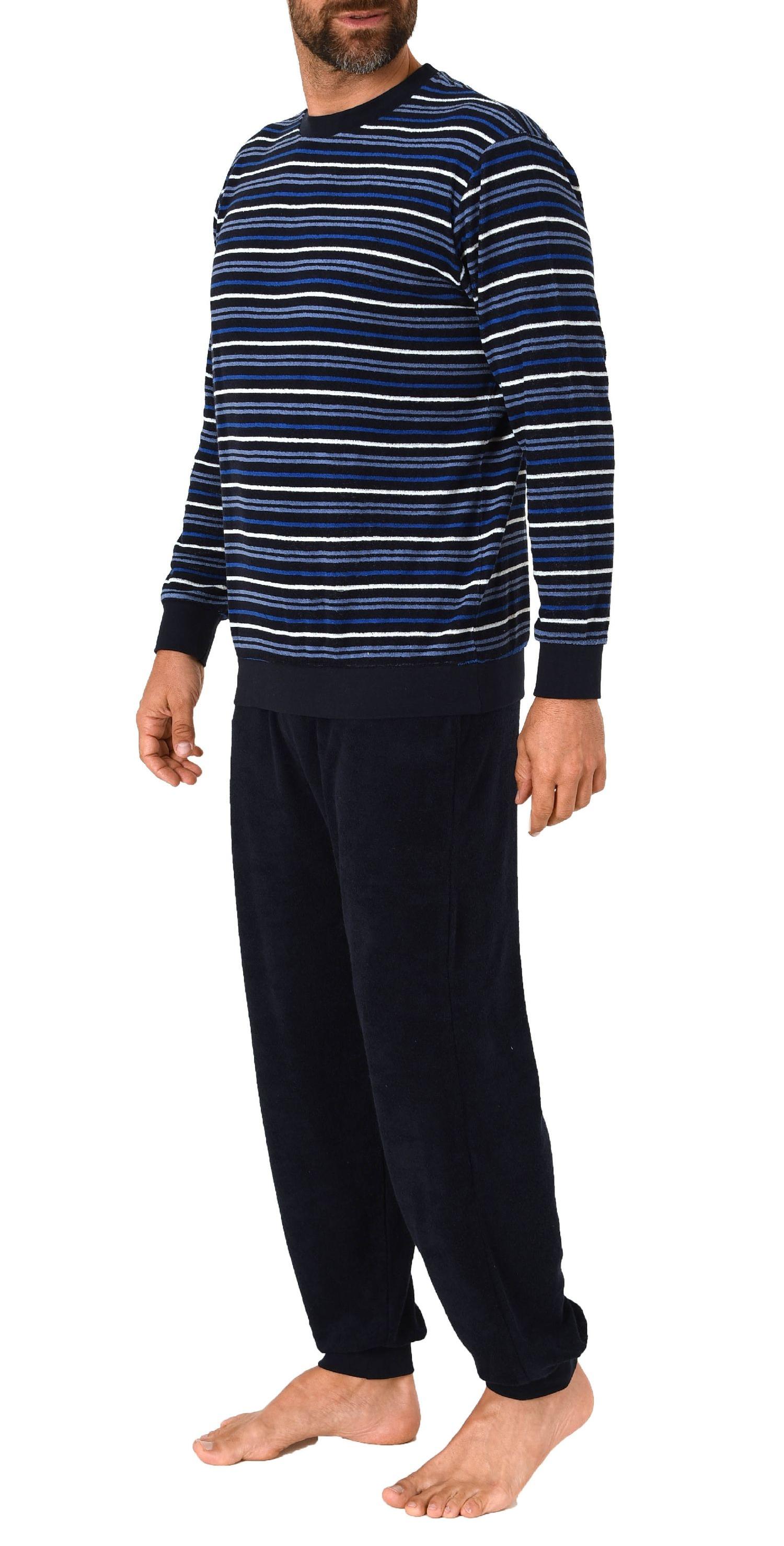 Langer Herren Frottee Pyjama Schlafanzug mit Bündchen - Streifenoptik - 291 101 13 133