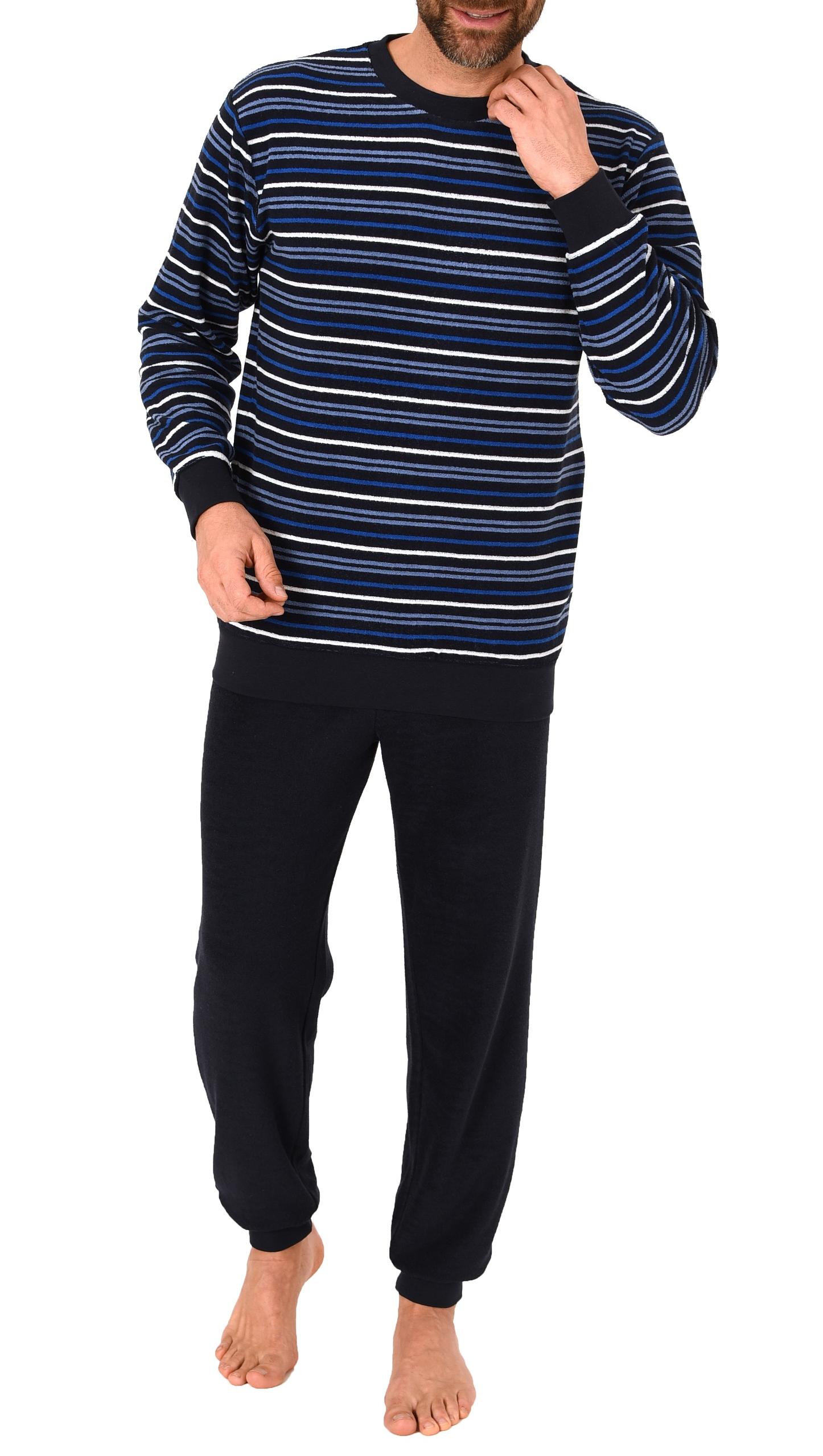 Langer Herren Frottee Pyjama Schlafanzug mit Bündchen - Streifenoptik - 291 101 13 133
