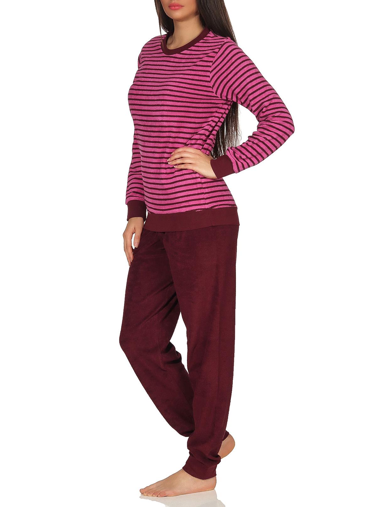 Lässiger Damen Frottee Pyjama langarm mit Bündchen in Streifenoptik - 291 201 13 776