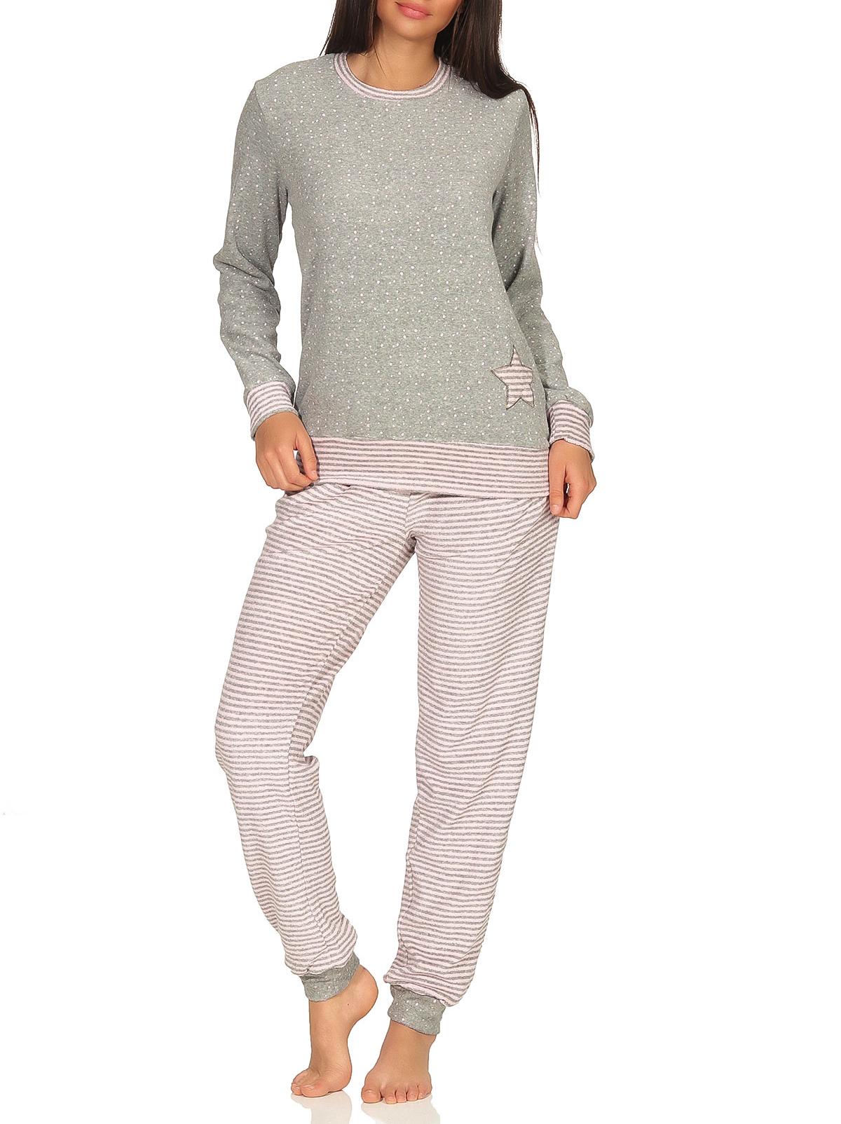 Damen Frottee Pyjama mit Bündchen Sterne Tupfendesign - auch in Übergrössen bis 60/62