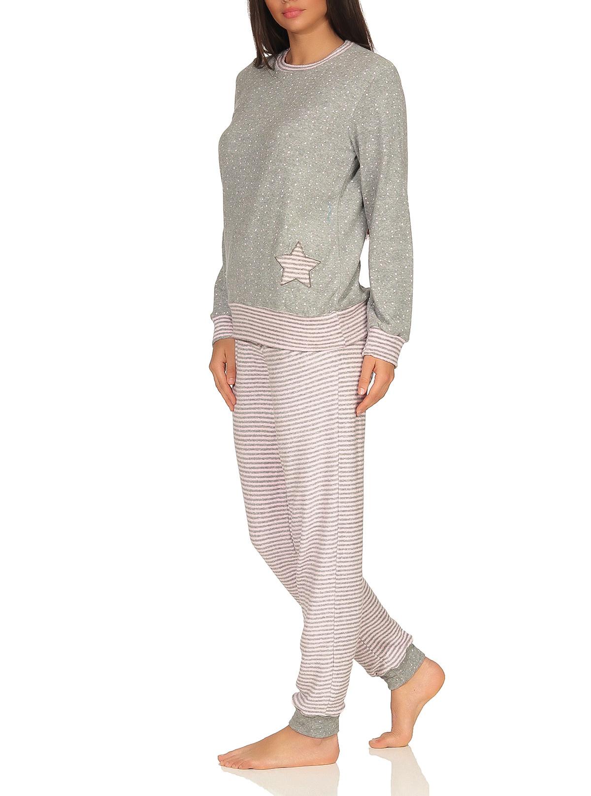 Damen Frottee Pyjama mit Bündchen Sterne Tupfendesign - auch in Übergrössen bis 60/62