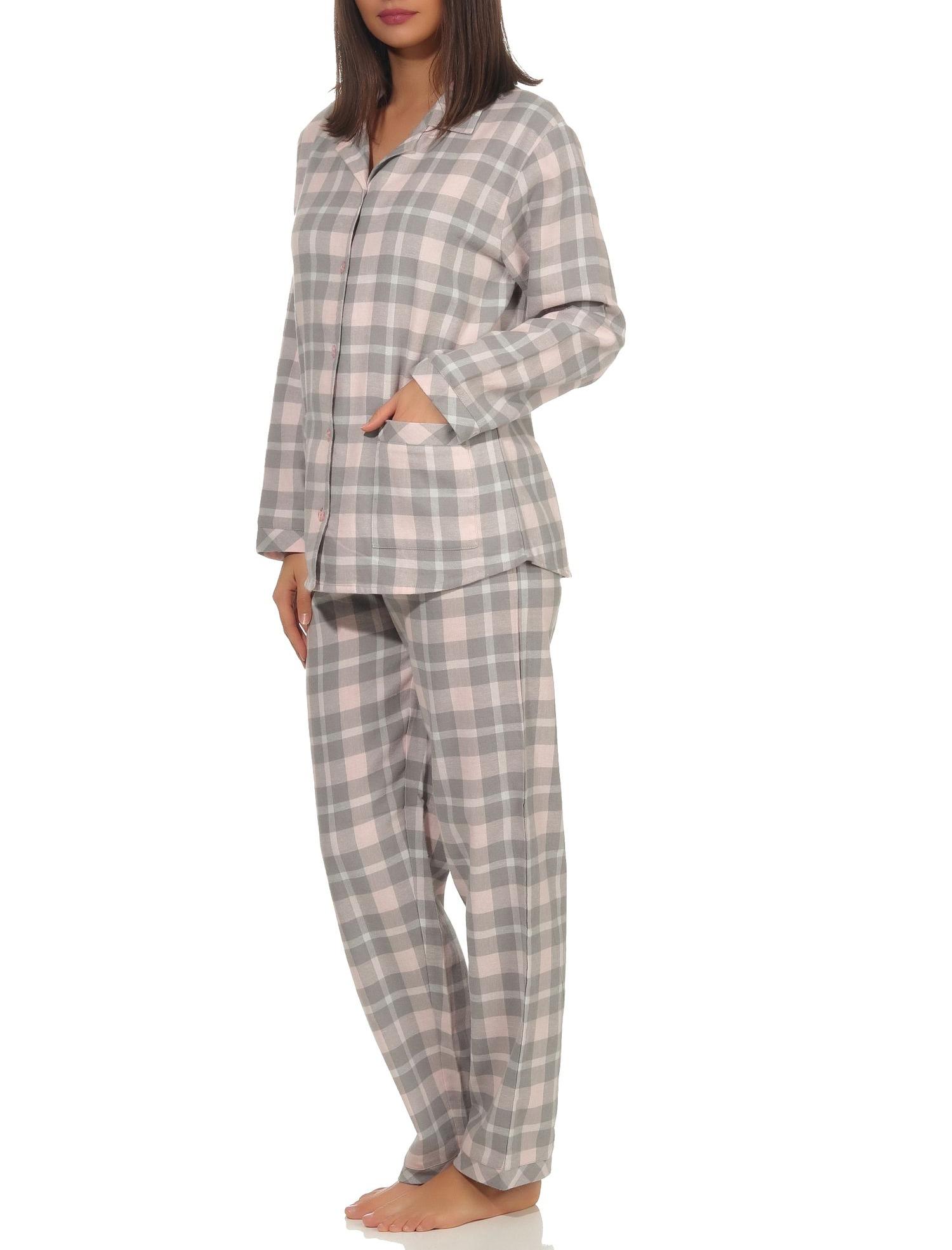 Damen Flanell Pyjama Schlafanzug kariert mit Knopfleiste und Hemdkragen - 291 201 15 556 Damen Flanell Pyjama Schlafanzug kariert mit Knopfleiste und Hemdkragen - 291 201 15 556
