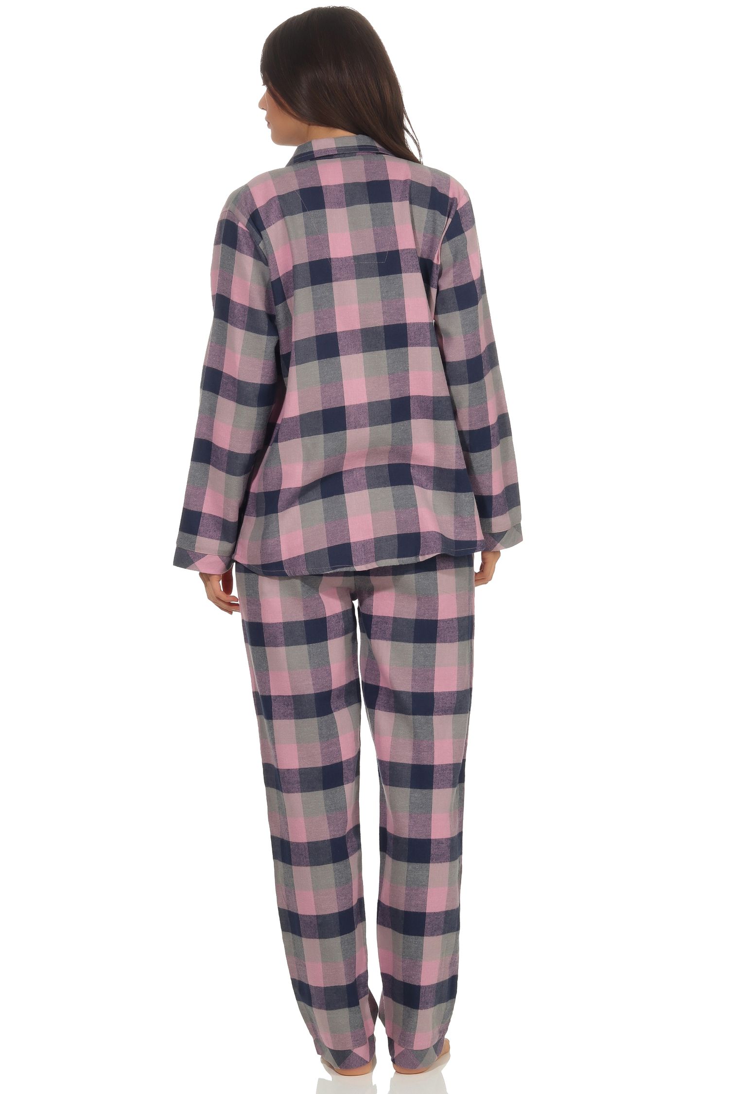 Damen langarm Flanell Pyjama Schlafanzug kariert - 291 201 15 554
