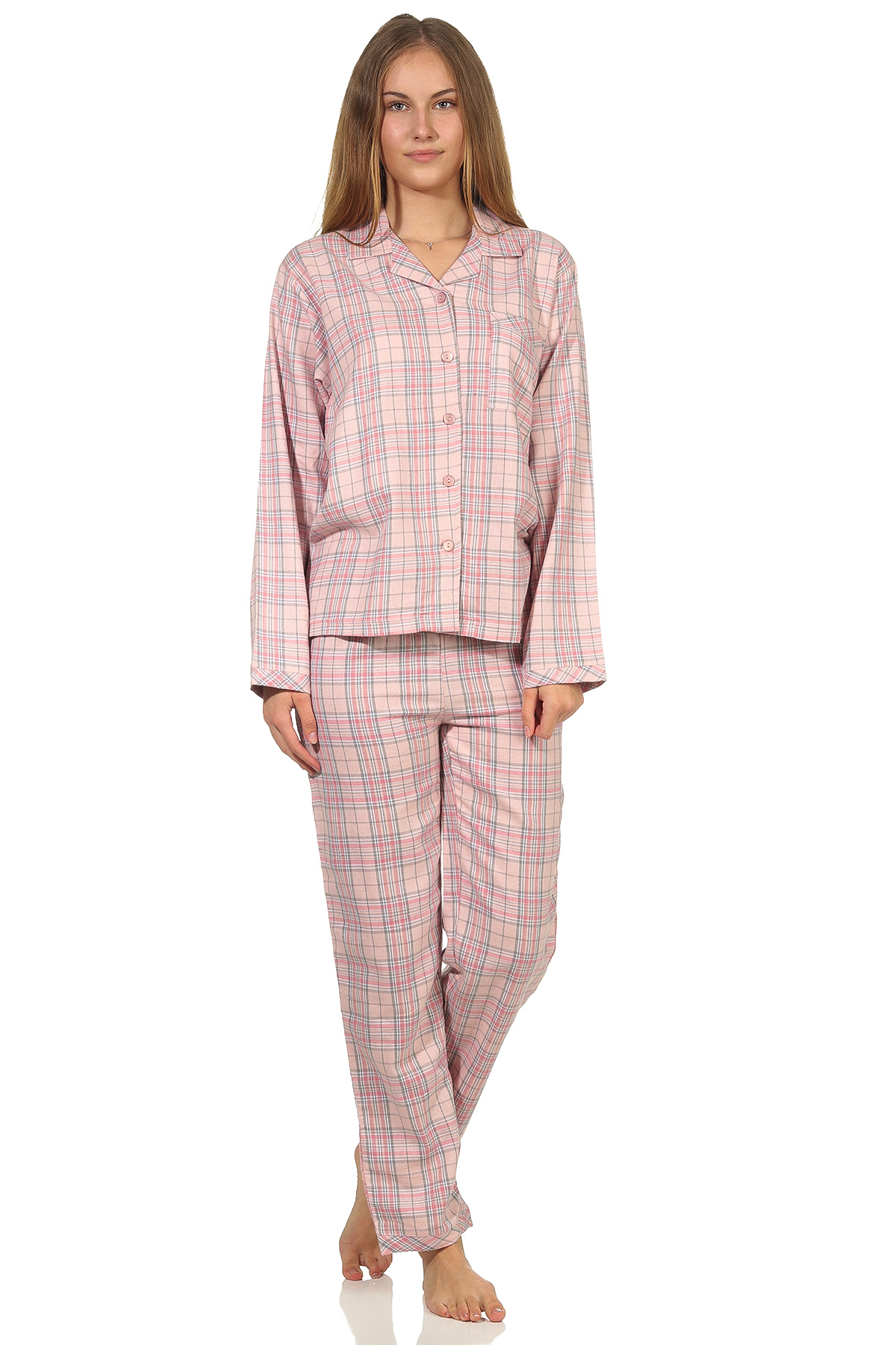 Damen langarm Flanell Pyjama Schlafanzug kariert - 202 201 15 602