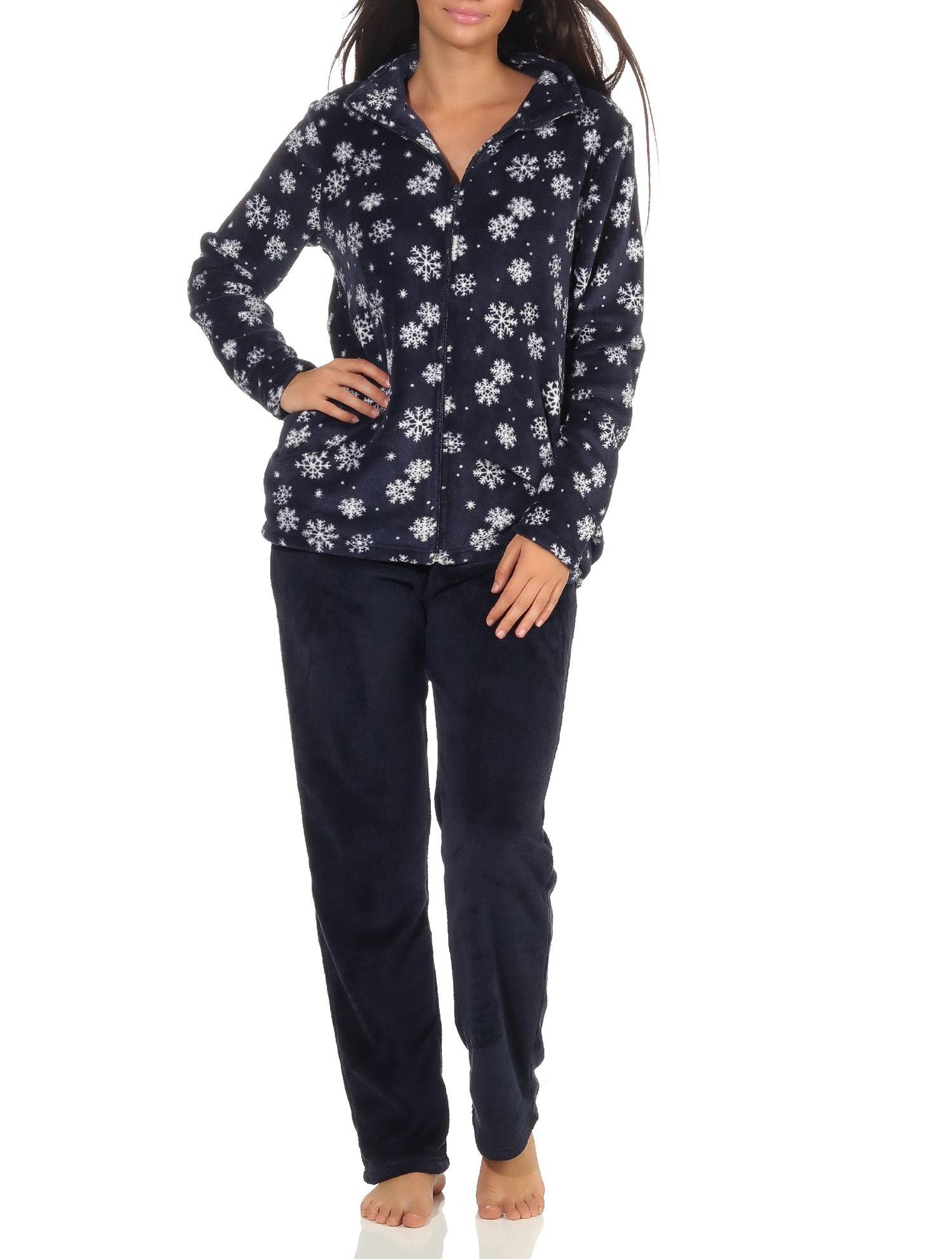 Wunderschöner Damen Hausanzug aus Coralfleece in winterlichem Design - 291 216 97 951