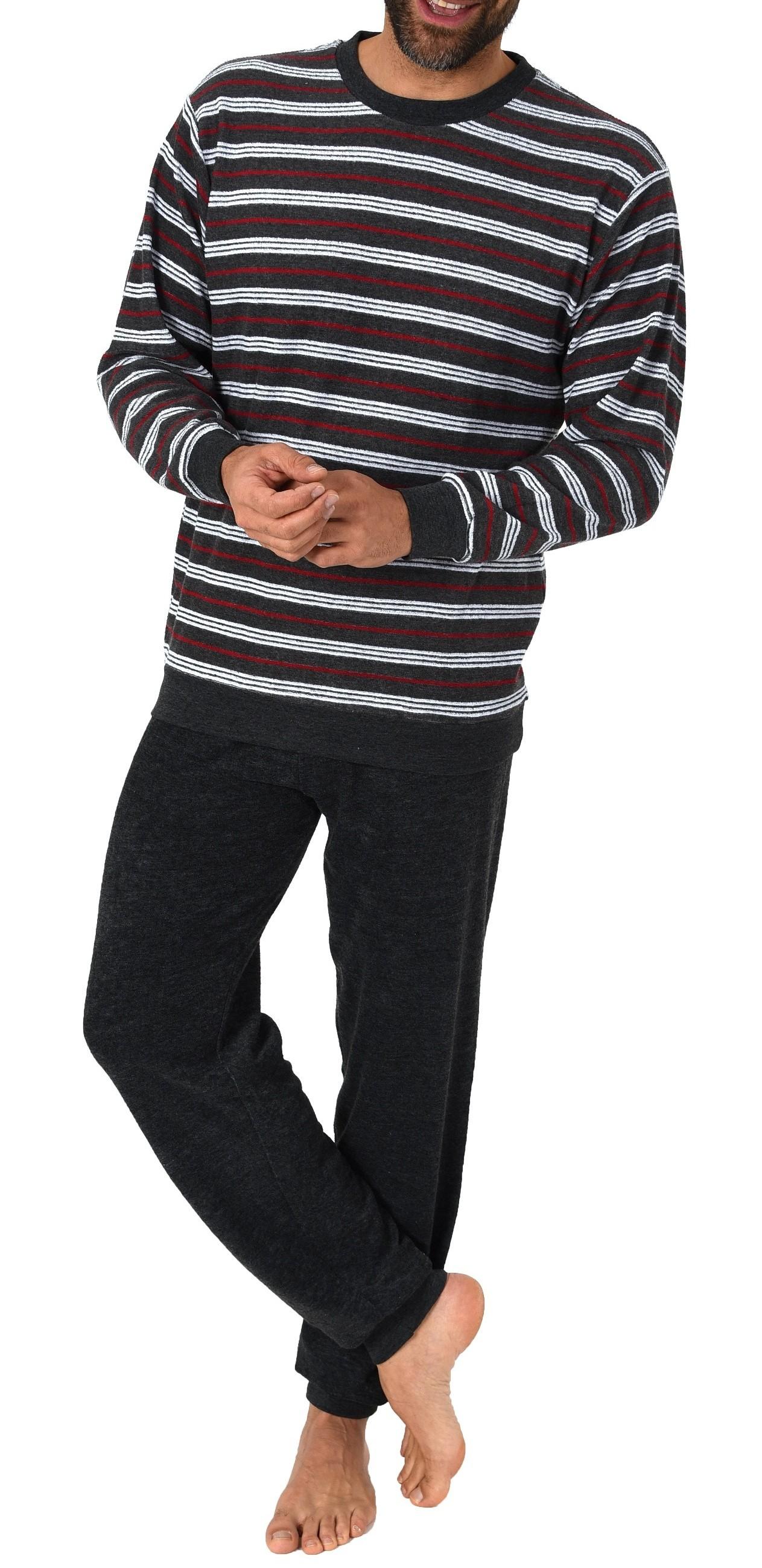 Eleganter Herren Frottee Pyjama Schlafanzug lang mit Bündchen – auch in Übergrössen 61505
