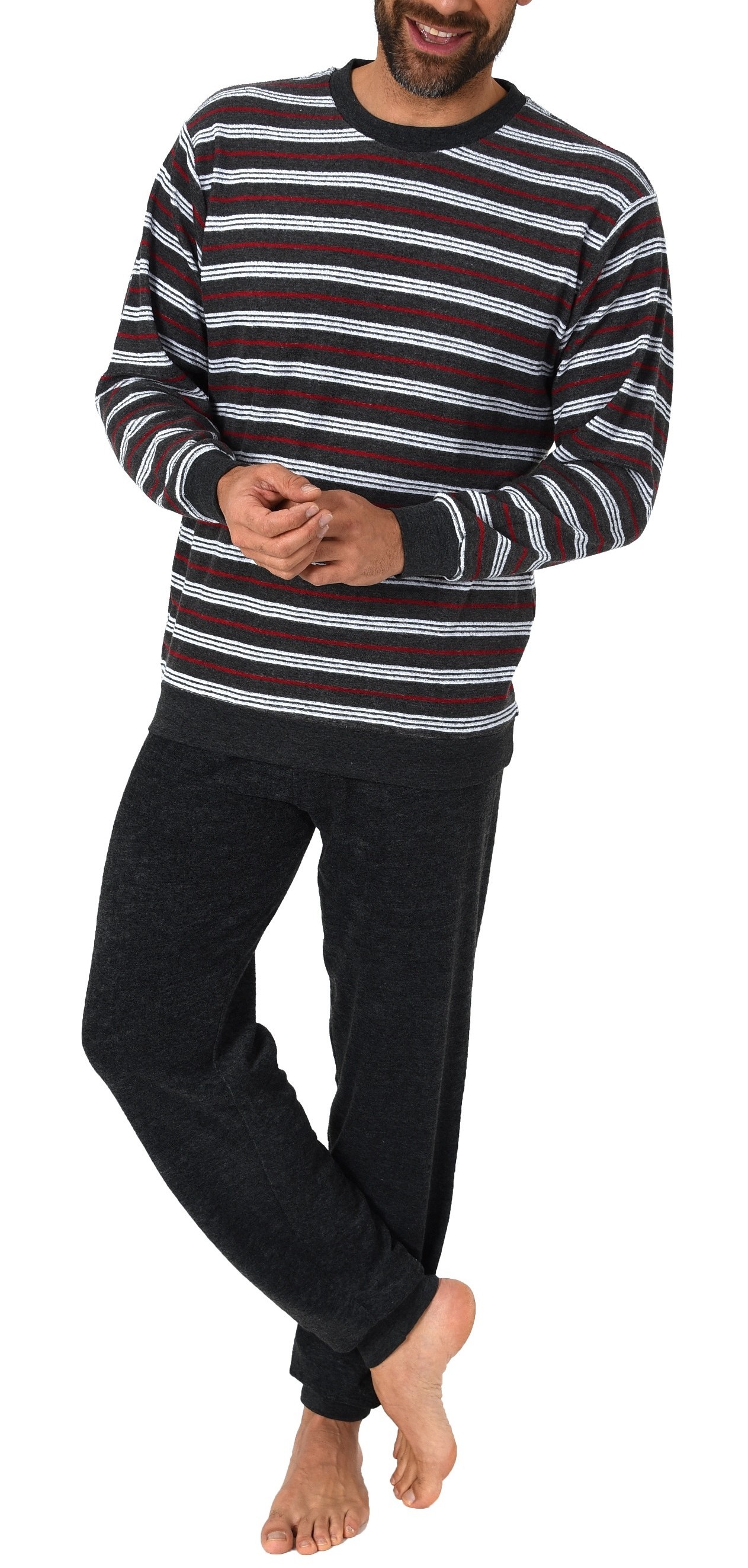 Eleganter Herren Frottee Pyjama Schlafanzug lang mit Bündchen – auch in Übergrössen 61505