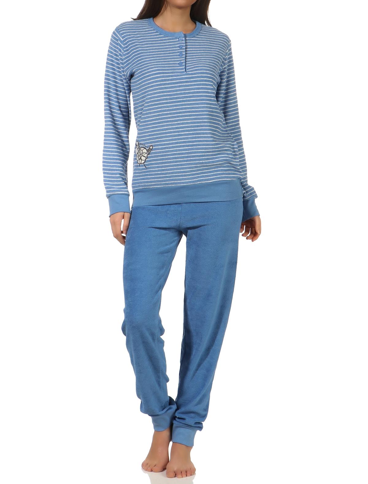 Damen Frottee Pyjama Schlafanzug mit Bündchen und süsser Tier Applikation - 202 201 13 112