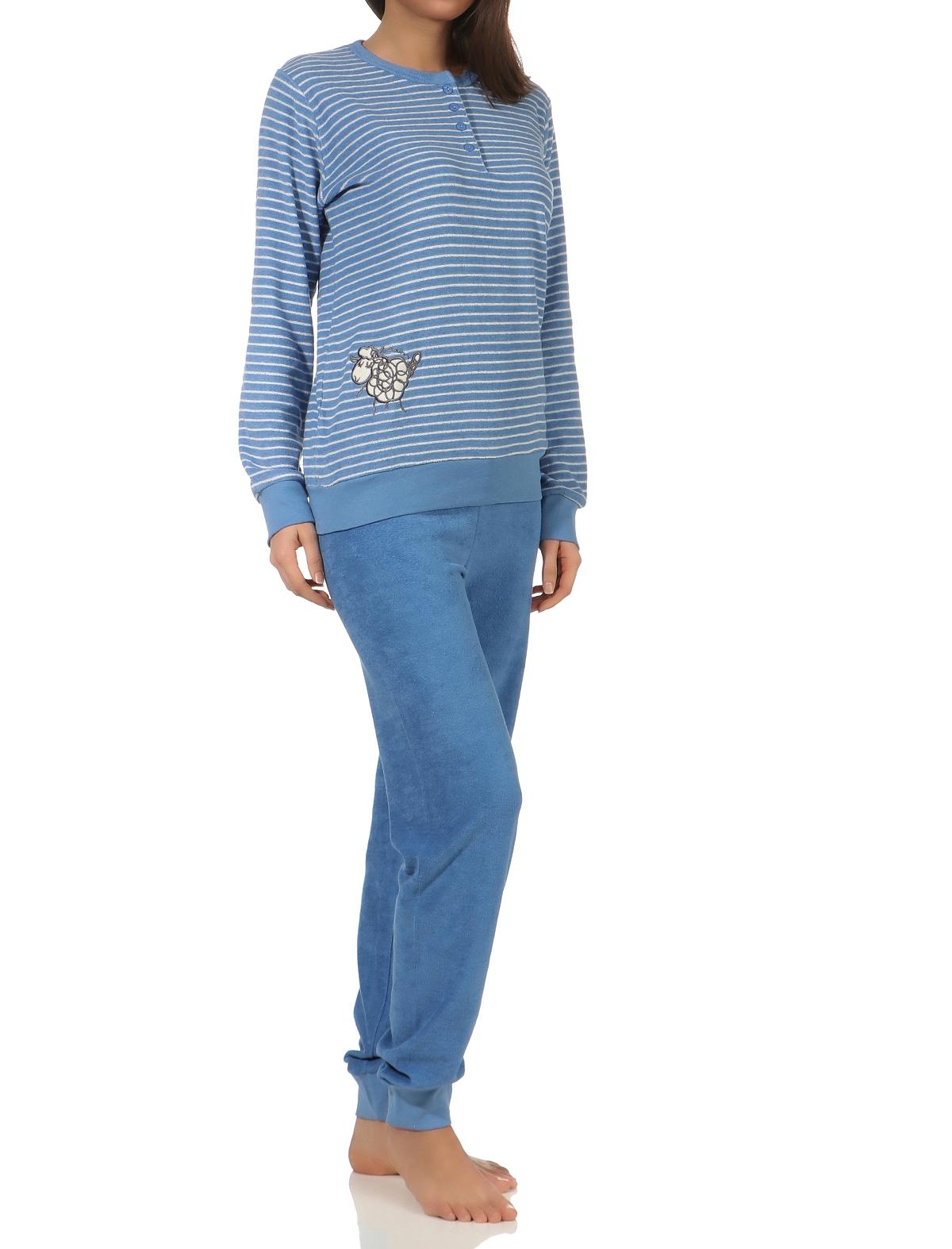 Damen Frottee Pyjama Schlafanzug mit Bündchen und süsser Tier Applikation - 202 201 13 112