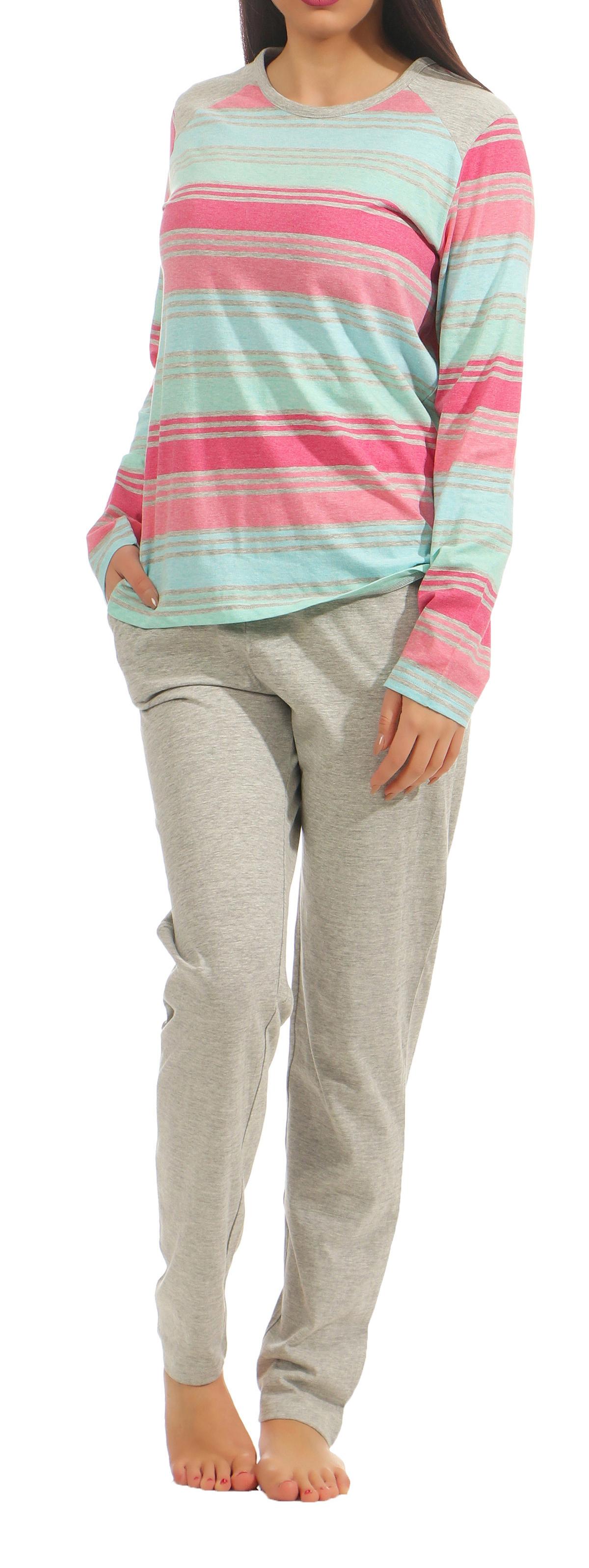 Damen Pyjama Schlafanzug langarm in toller Streifenoptik - auch in Übergrössen - 61846 Damen Pyjama Schlafanzug langarm in toller Streifenoptik - auch in Übergrössen - 61846