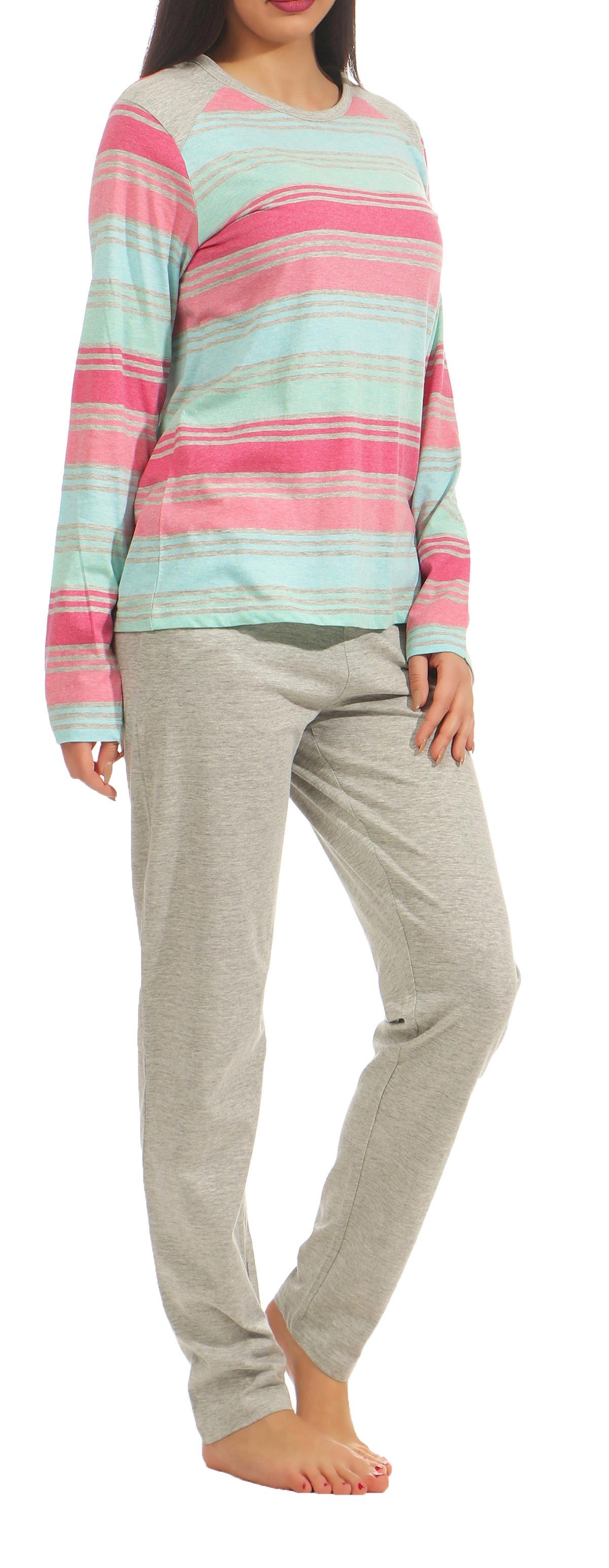 Damen Pyjama Schlafanzug langarm in toller Streifenoptik - auch in Übergrössen - 61846
