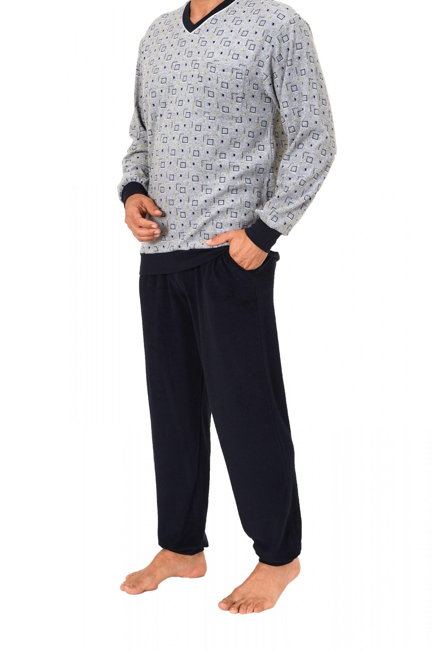 Herren Frottee Schlafanzug Pyjama lang mit Bündchen – auch in Übergrössen erhätlich 59673