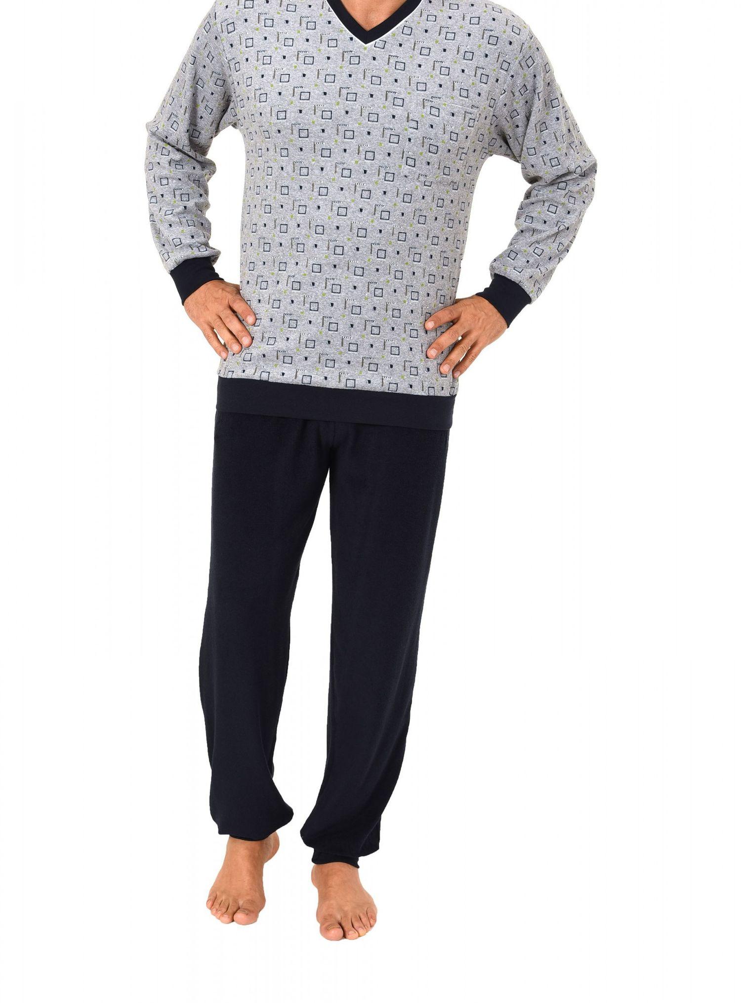 Herren Frottee Schlafanzug Pyjama lang mit Bündchen – auch in Übergrössen erhätlich 59673