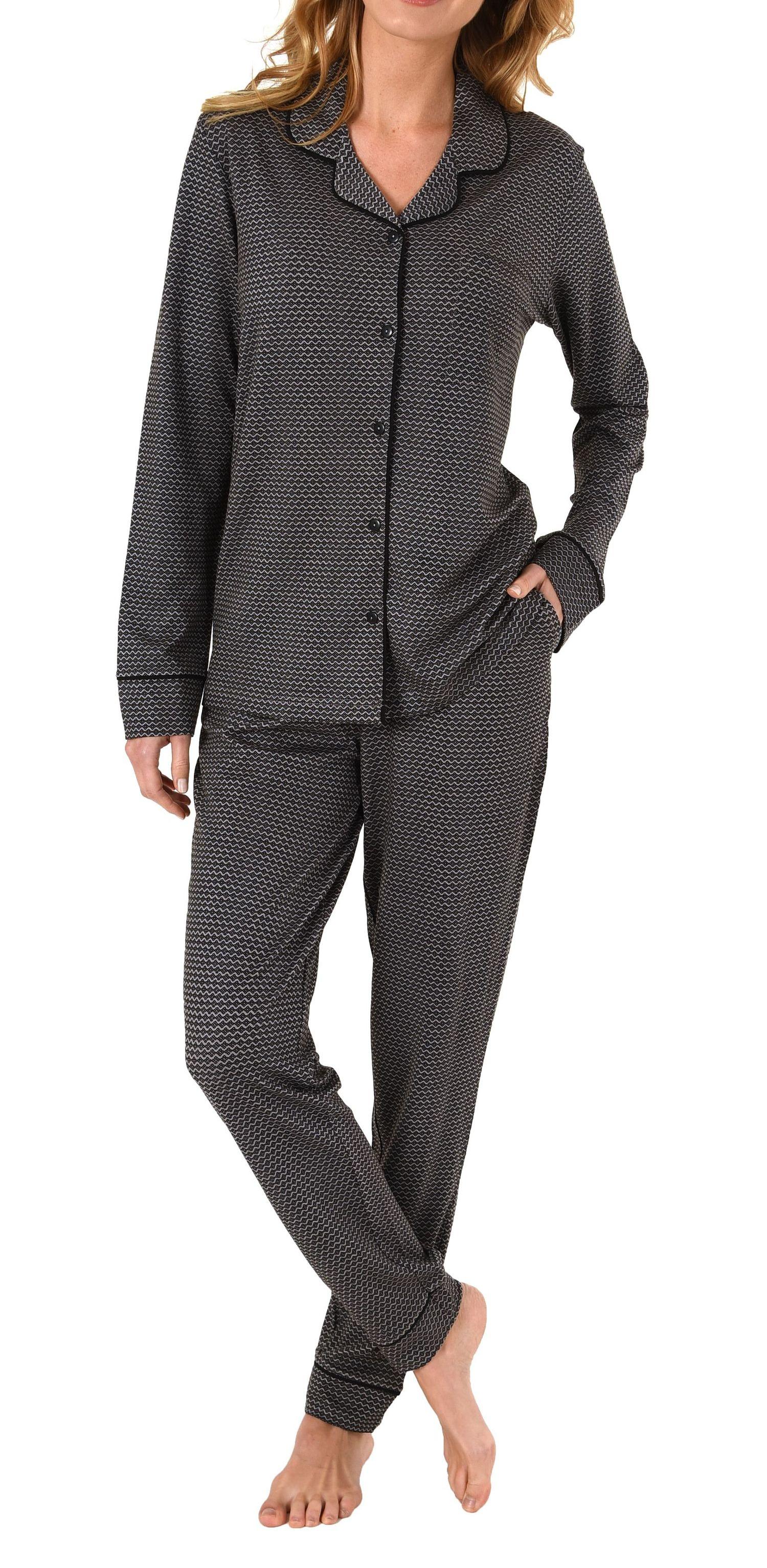 Edler Damen Pyjama, Schlafanzug langarm zum Knöpfen in Single Jersey - 62089