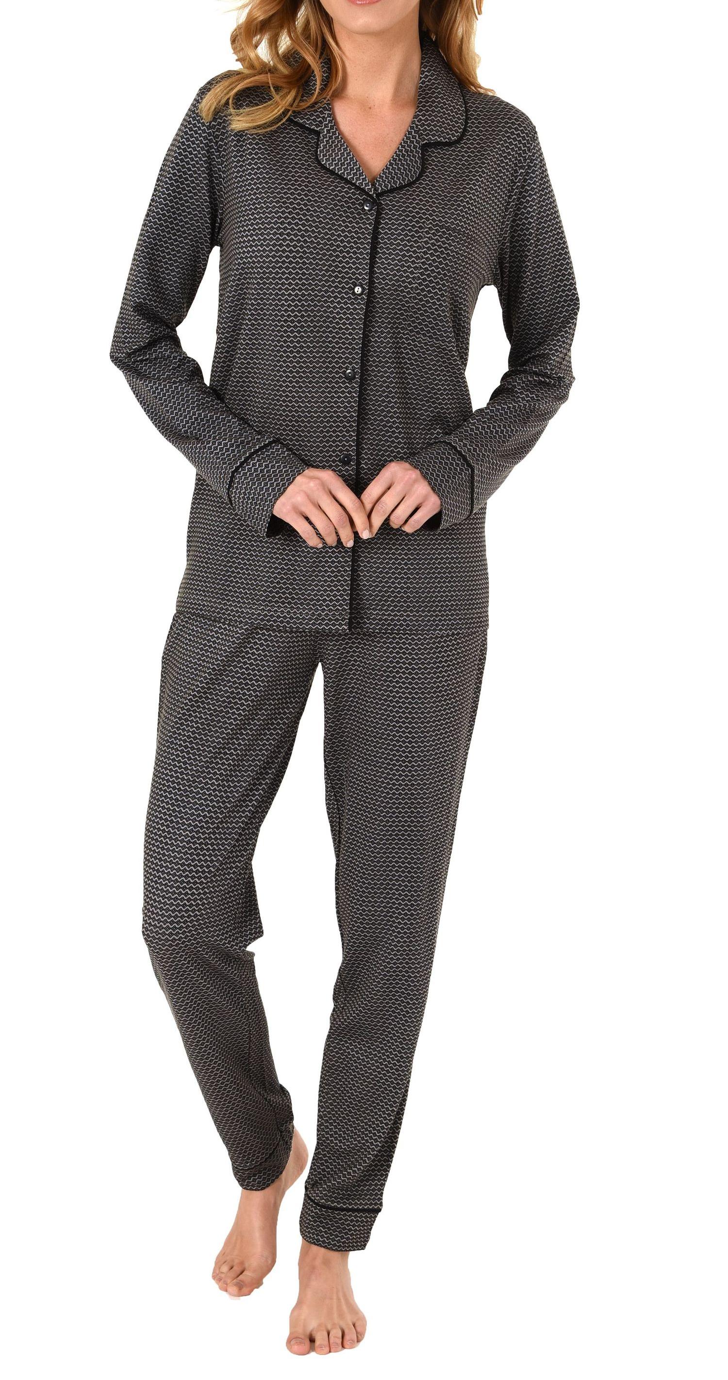 Edler Damen Pyjama, Schlafanzug langarm zum Knöpfen in Single Jersey - 62089