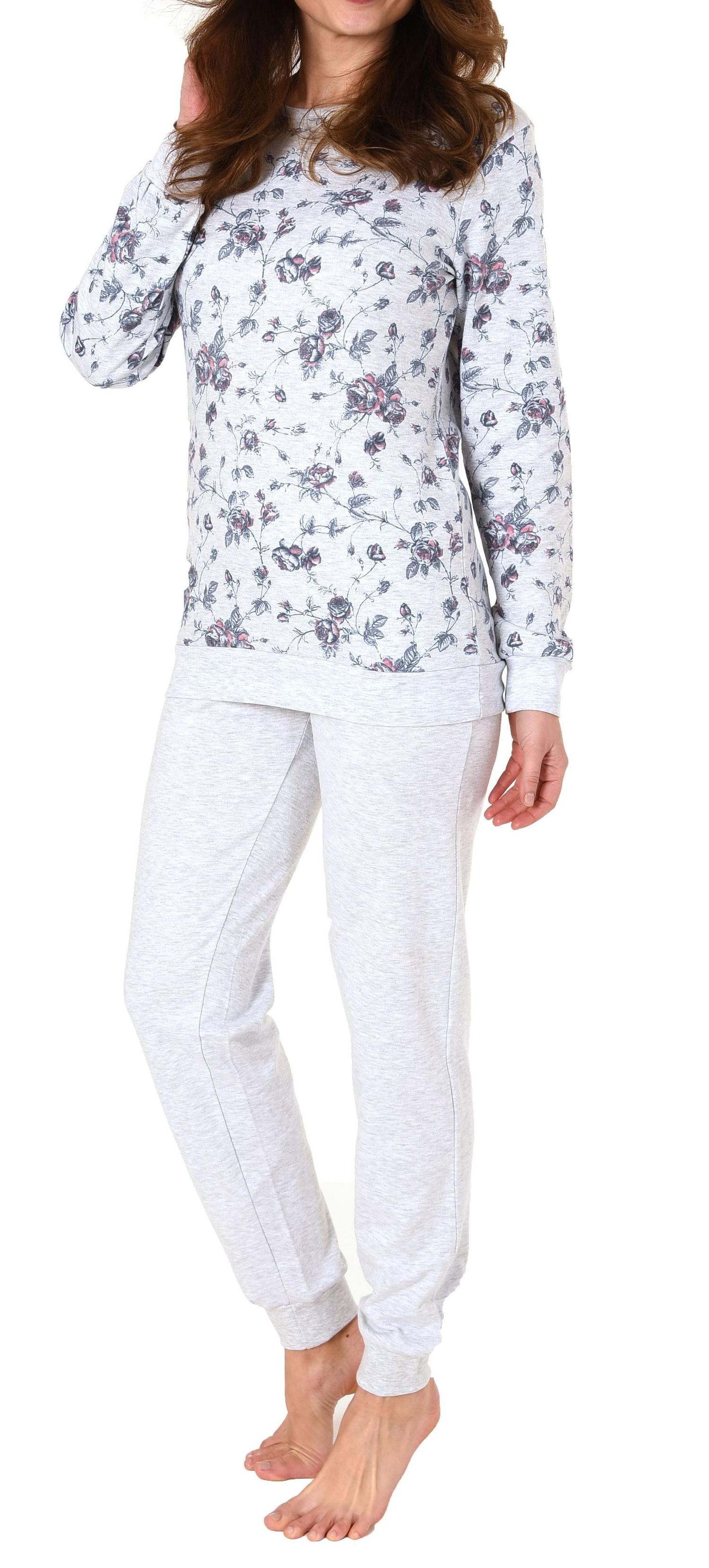 Eleganter Damen Schlafanzug Pyjama langarm mit Bündchen in Kuschel Interlock Qualität